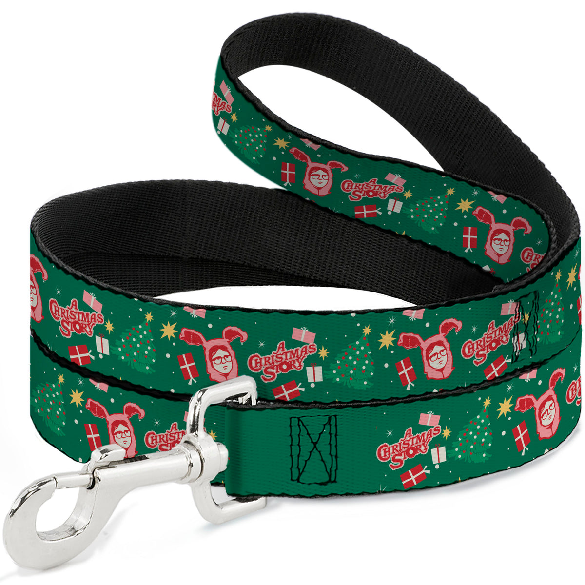 Dog Leash - A CHRISTMAS STORY Ralphie and Icons Title Logo Collage Green/Reds Dog Leashes A Christmas Story