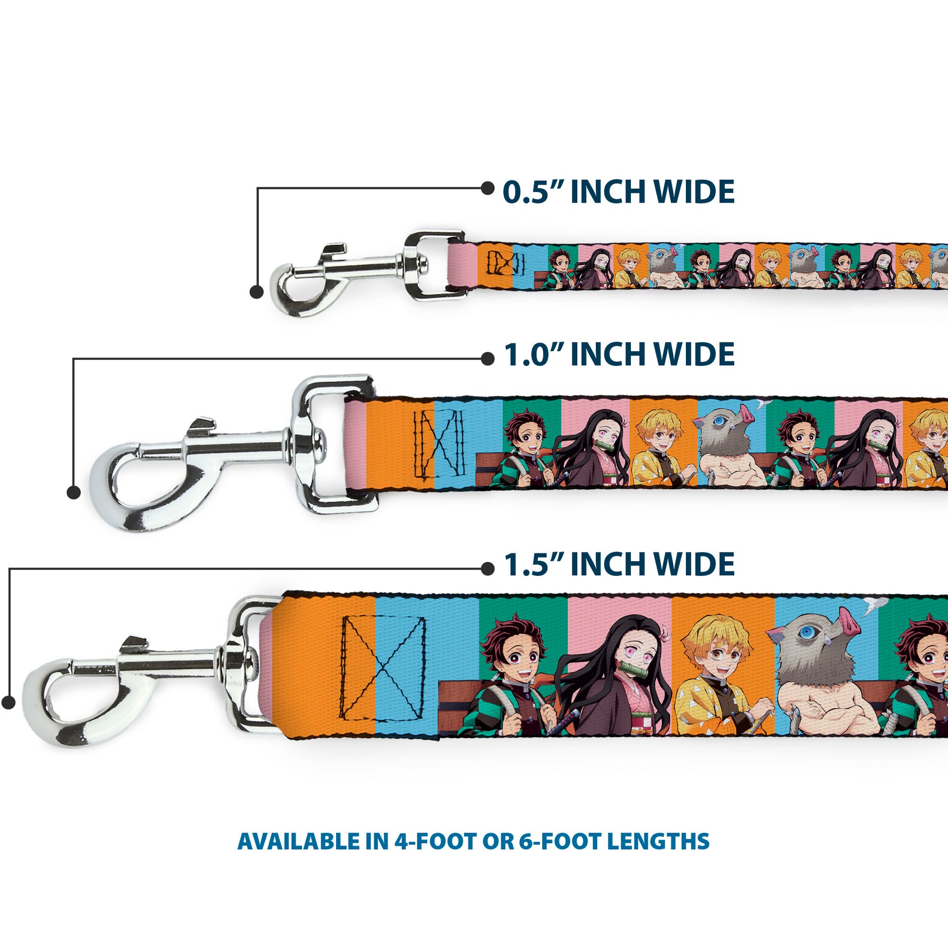 Dog Leash - Demon Slayer Four Character Group Pose Blocks Multi Color Dog Leashes Demon Slayer