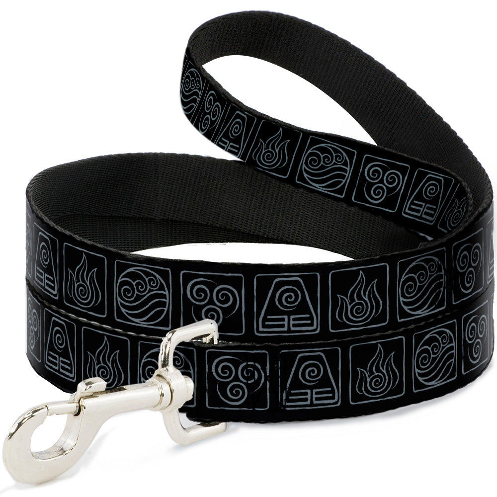 Dog Leash - Avatar the Last Airbender Bending Elements Icons Black/Gray Dog Leashes Avatar The Last Airbender