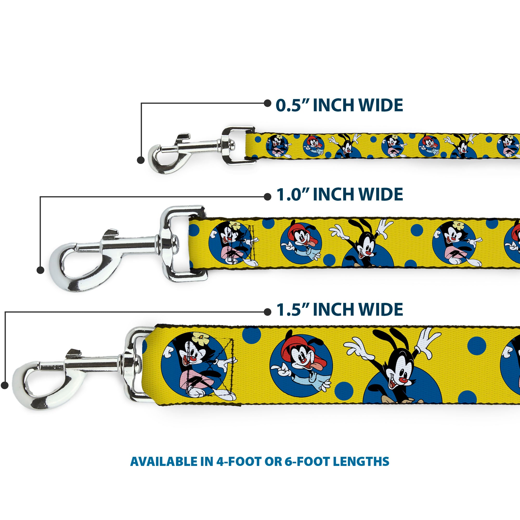 Dog Leash - Animaniacs Yakko Wakko and Dot Poses Yellow/Blue Dog Leashes Animaniacs