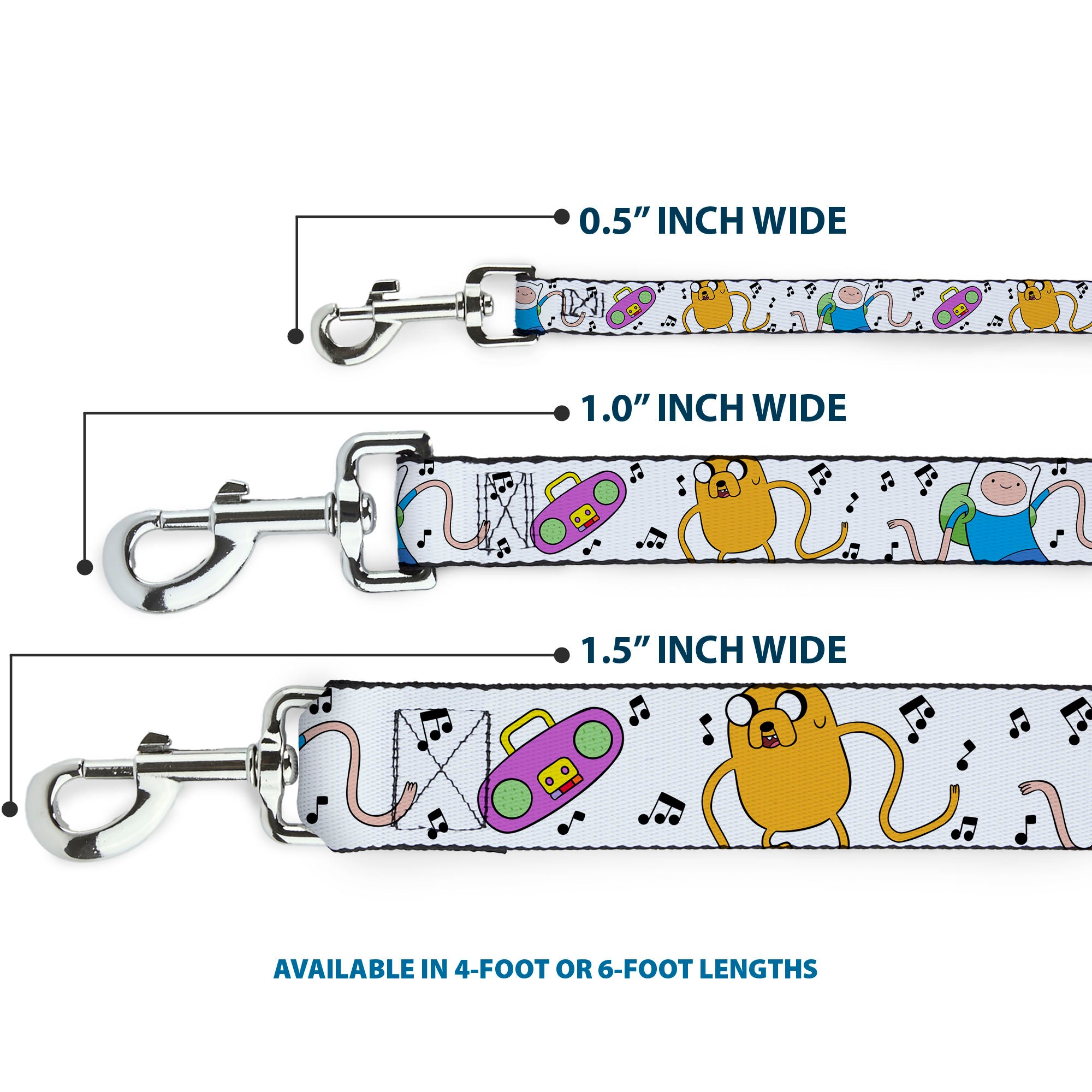 Dog Leash - Adventure Time Finn and Jake Long Arms Dancing Pose White Dog Leashes Adventure Time