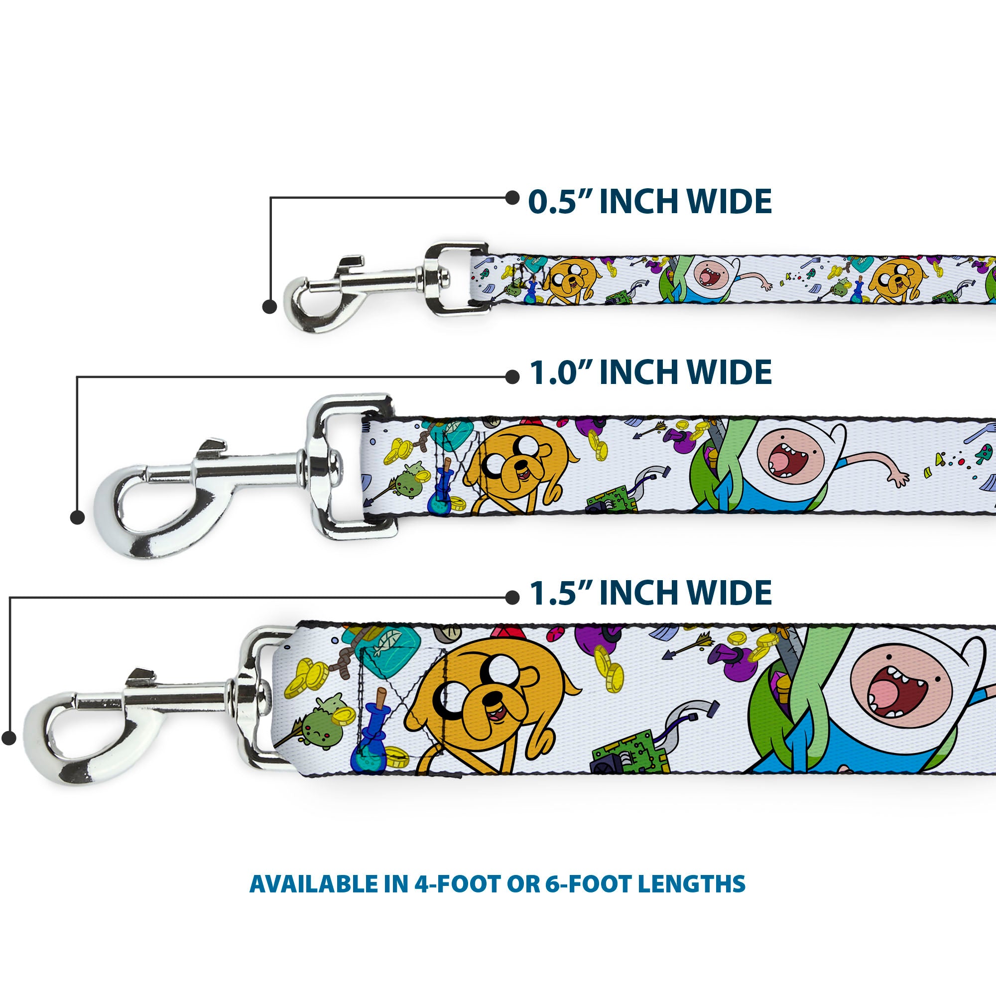 Dog Leash - Adventure Time Jake and Finn Open Pack Pose White Dog Leashes Adventure Time