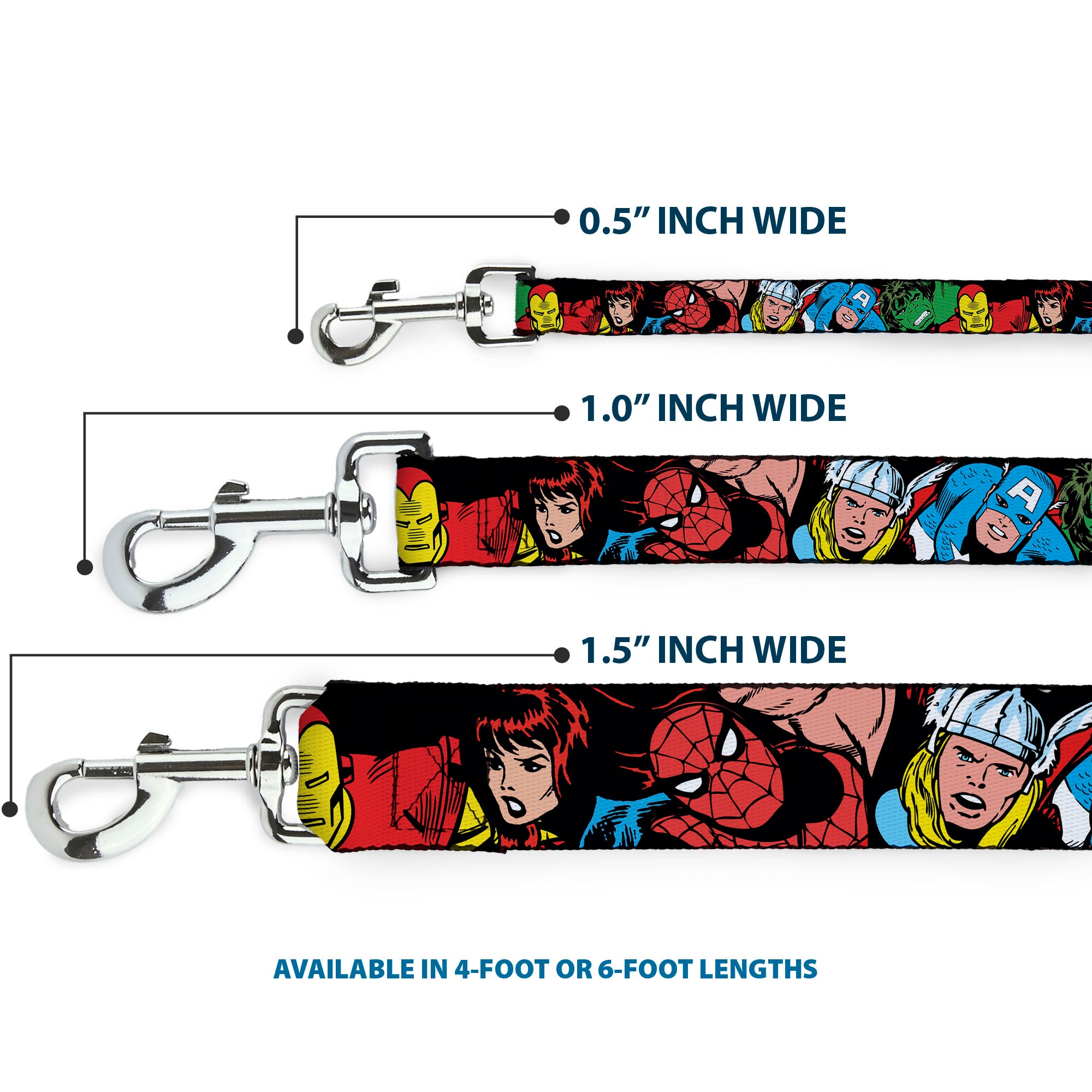 Dog Leash - 5-Marvel Characters Black Dog Leashes Marvel Comics