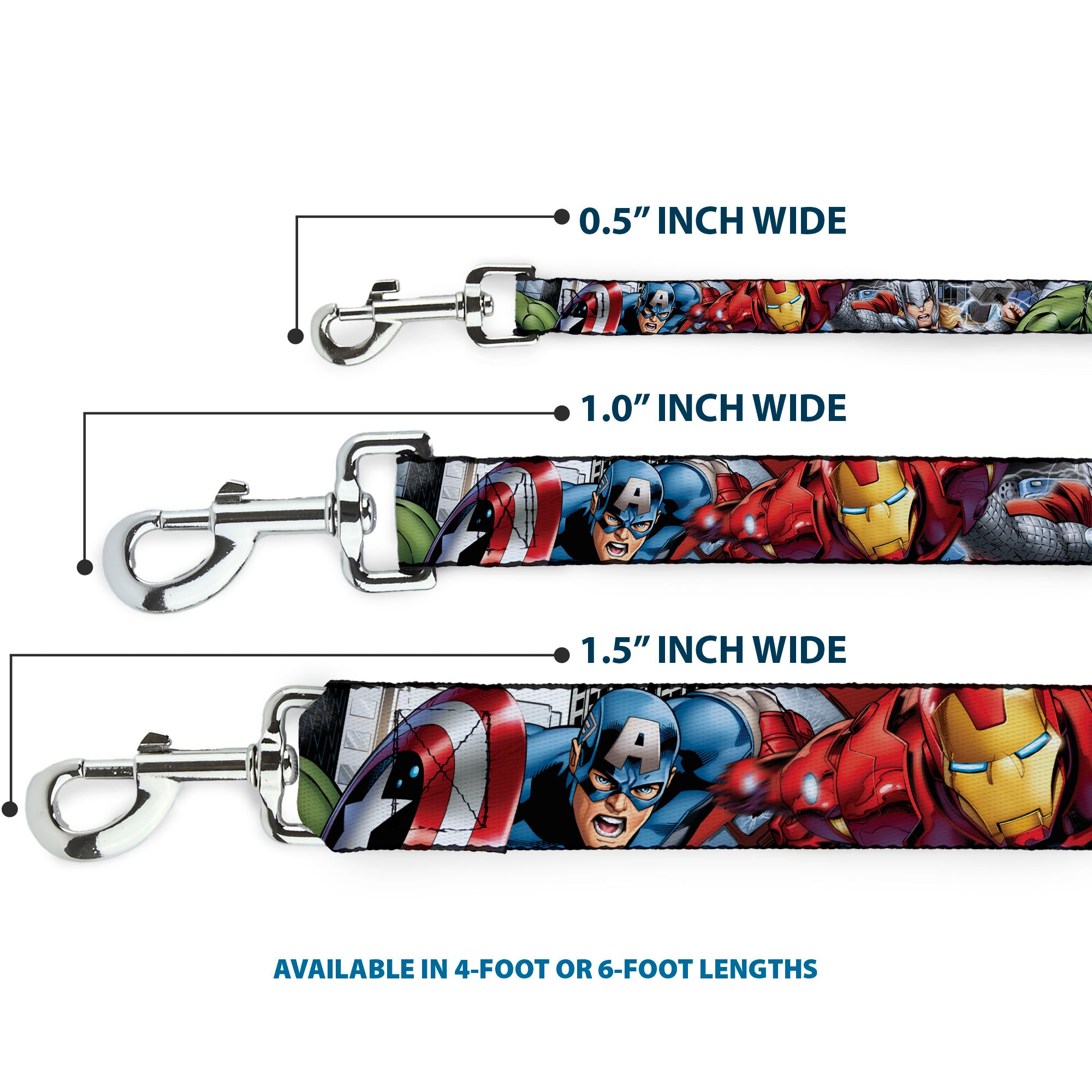 Dog Leash - Marvel Avengers 4-Superhero Poses CLOSE-UP Dog Leashes Marvel Comics