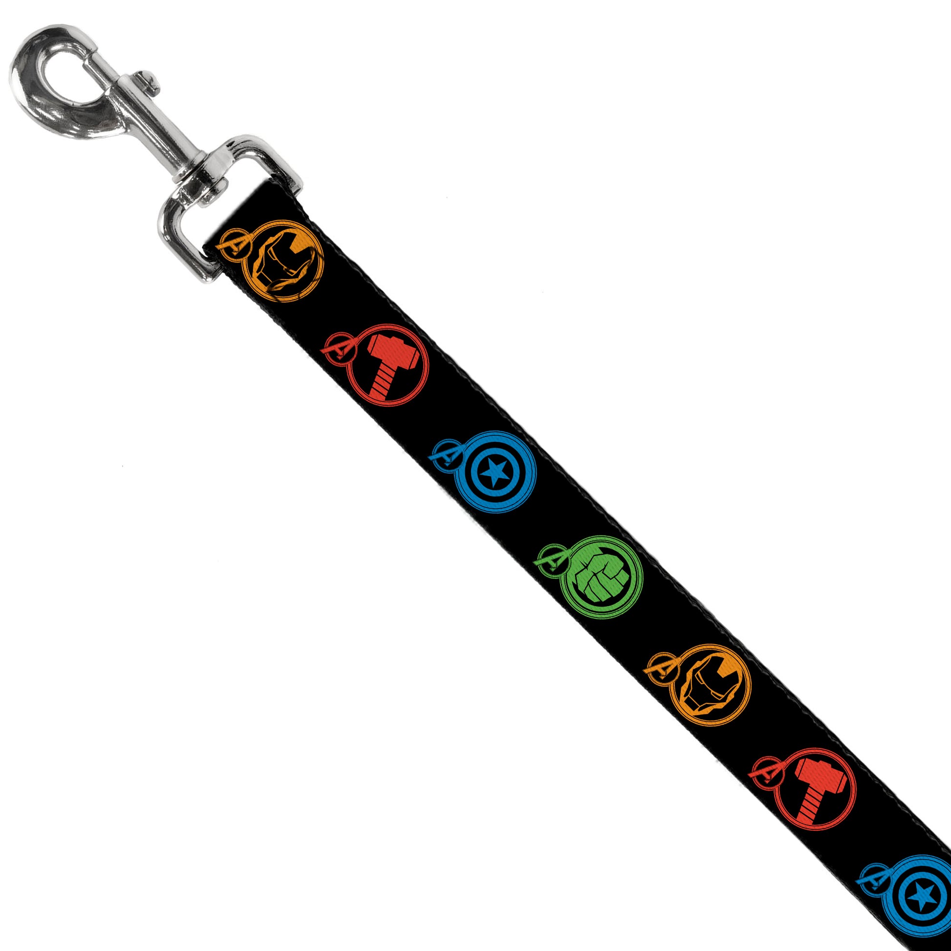 Dog Leash - Marvel Avengers Superhero Logos Black/Multi Color Dog Leashes Marvel Comics