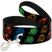 Dog Leash - Marvel Avengers Superhero Logos Black/Multi Color Dog Leashes Marvel Comics