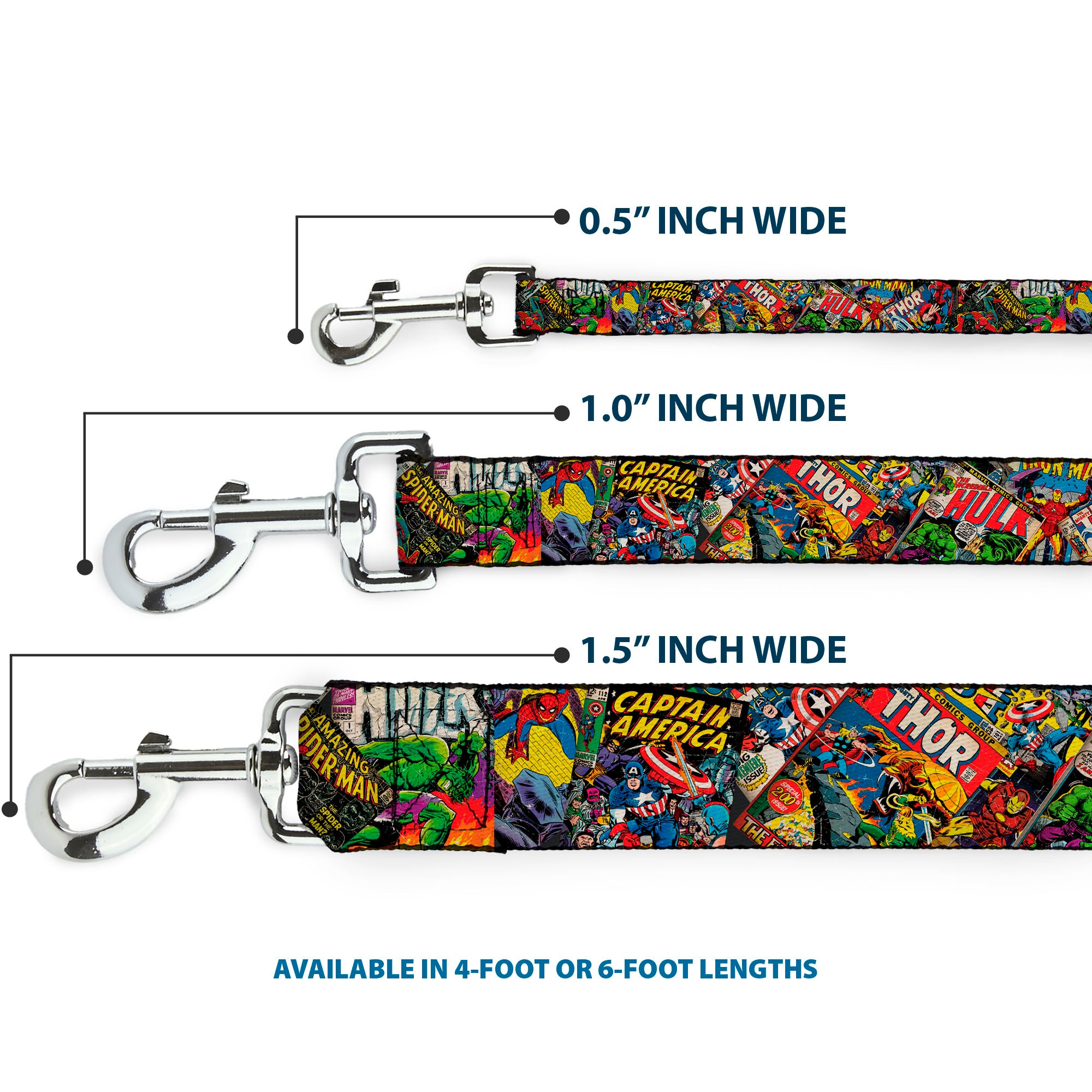 Dog Leash - Retro Marvel Comic Books Stacked CLOSE-UP Dog Leashes Marvel Comics