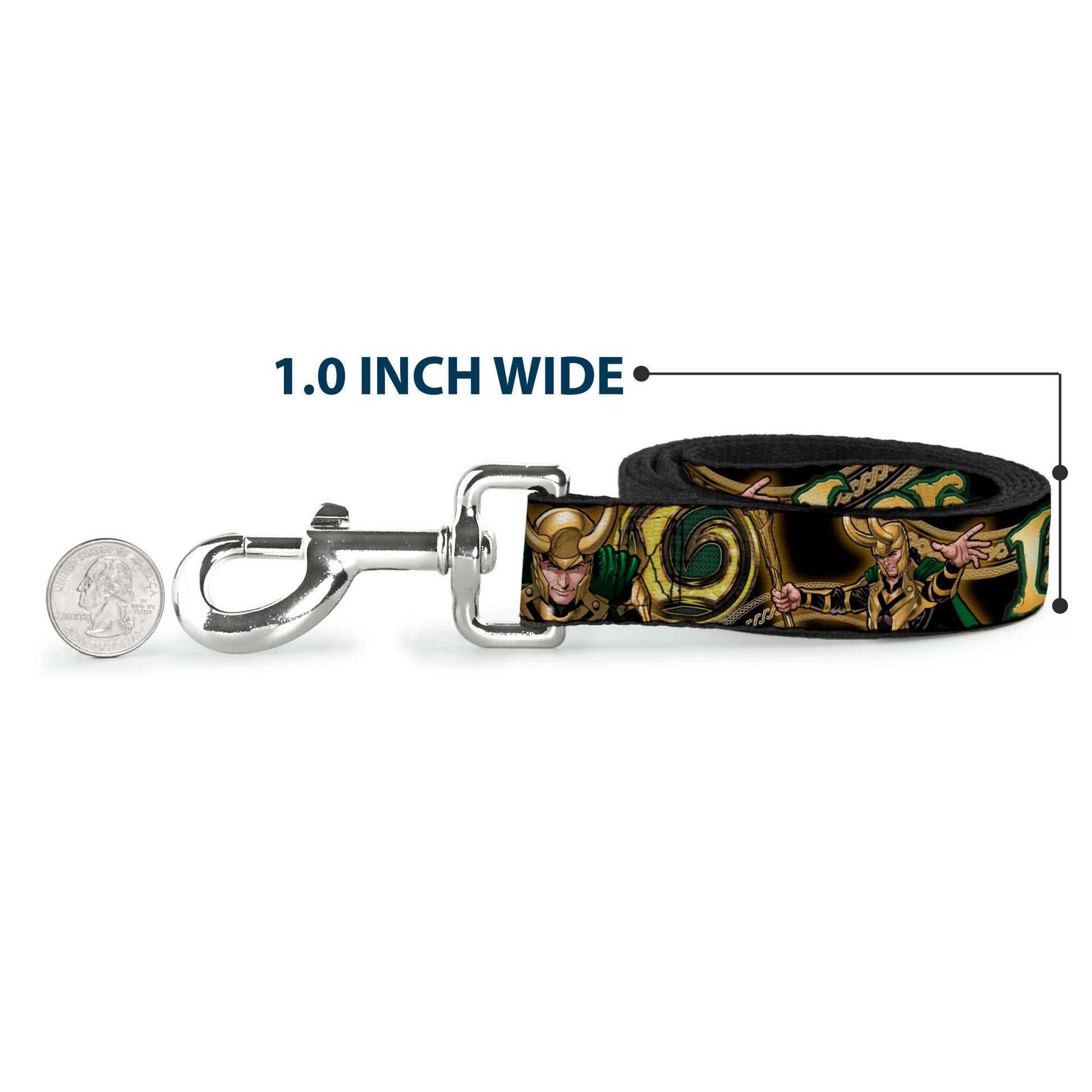 Dog Leash - LOKI Poses Black/Gold/Green Dog Leashes Marvel Comics
