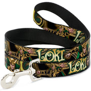 Dog Leash - LOKI Poses Black/Gold/Green Dog Leashes Marvel Comics