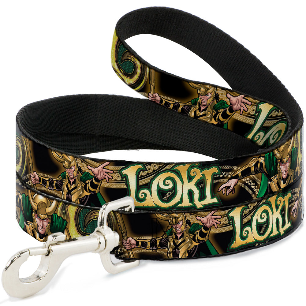Dog Leash - LOKI Poses Black/Gold/Green Dog Leashes Marvel Comics