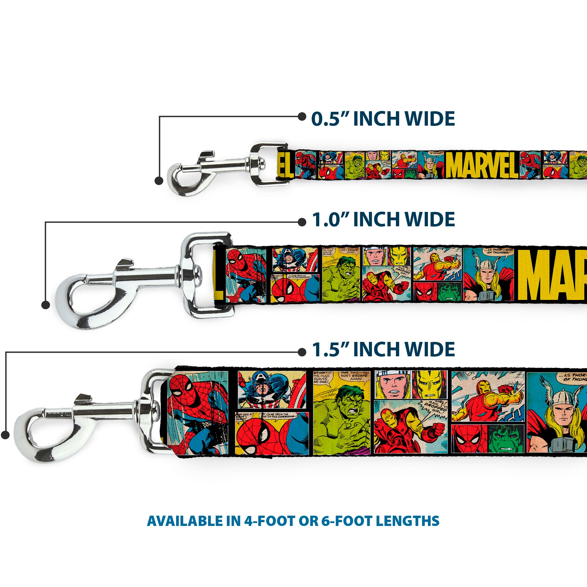 Dog Leash - MARVEL/Retro Comic Panels Black/Yellow Dog Leashes Marvel Comics