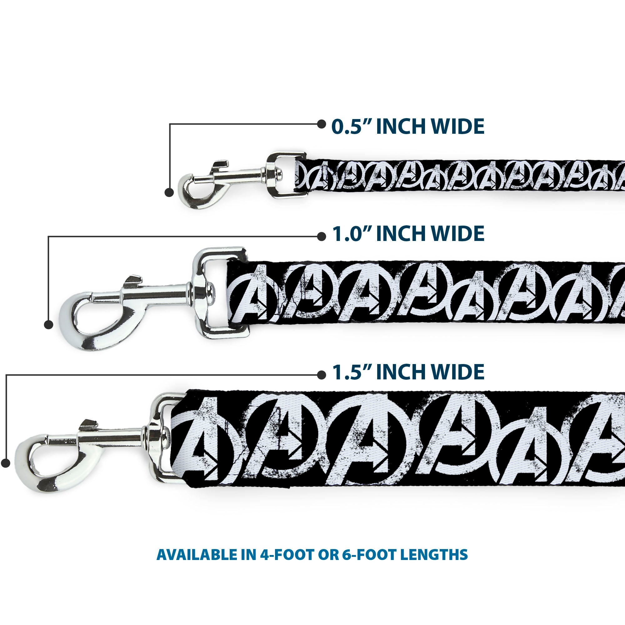 Dog Leash - Avengers "A" Logo Weathered Black/White Dog Leashes Marvel Comics