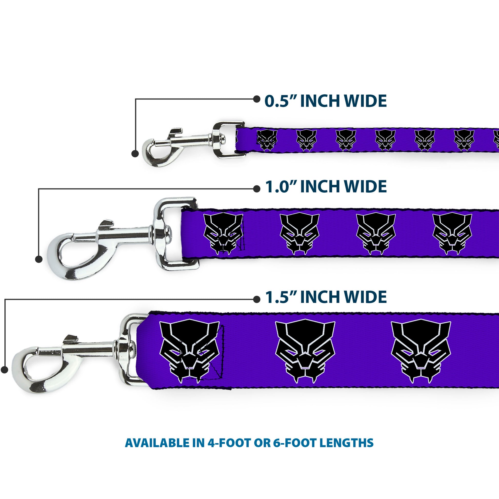 Dog Leash - Black Panther Avengers Icon Purple/White/Black Dog Leashes Marvel Comics