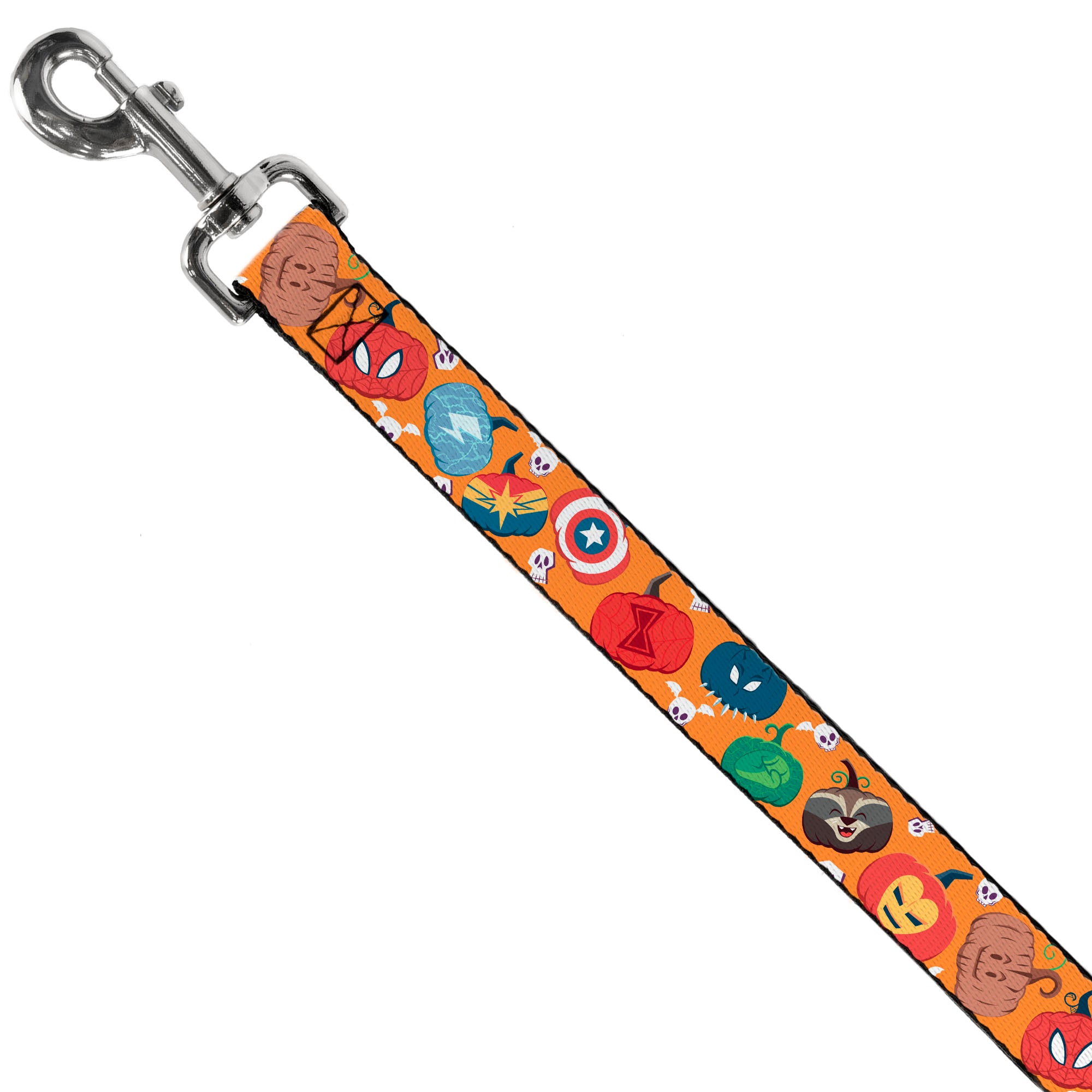 Dog Leash - Marvel 9-Avengers Halloween Jack-O-Lantern Pumpkin Icons Scattered Orange Dog Leashes Marvel Comics