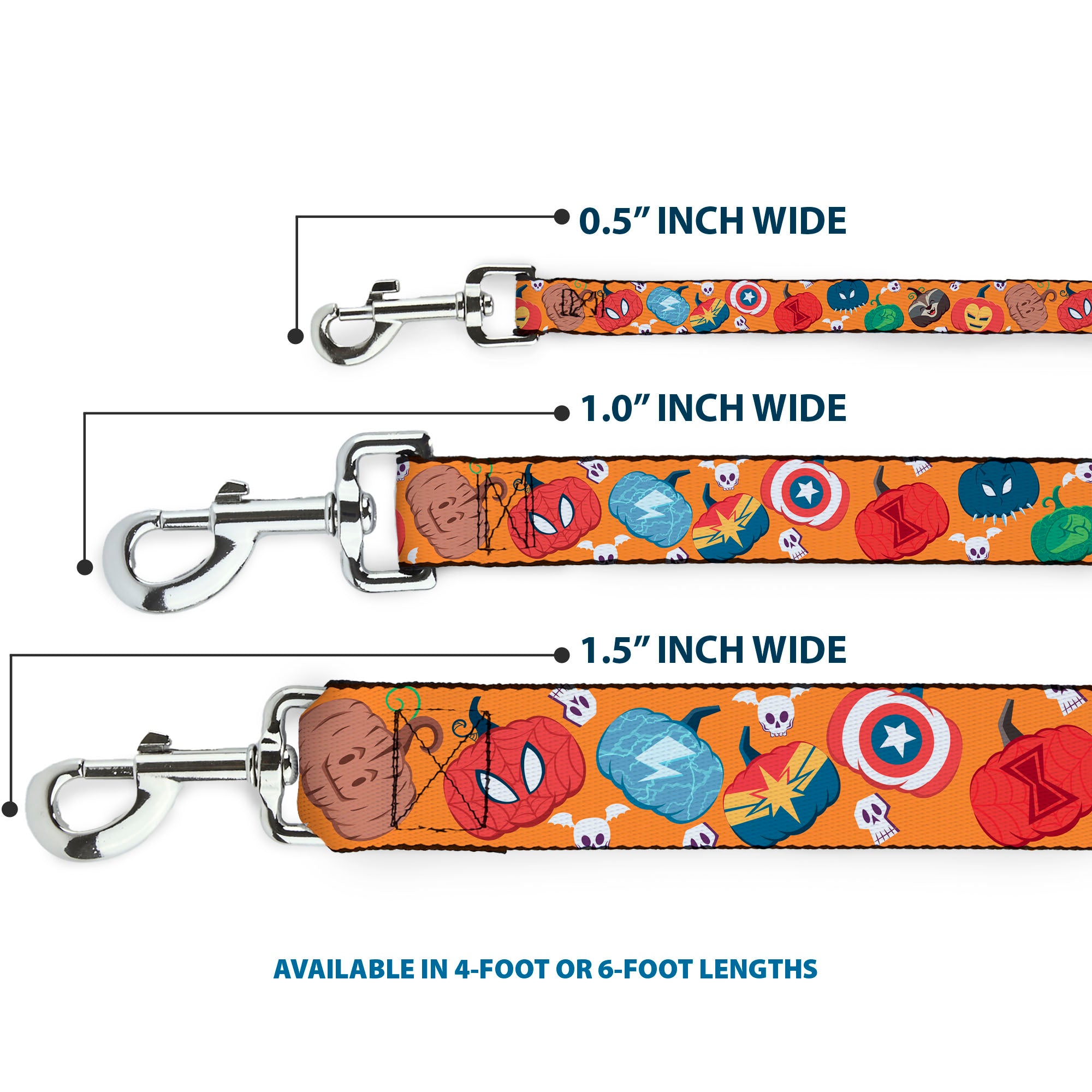 Dog Leash - Marvel 9-Avengers Halloween Jack-O-Lantern Pumpkin Icons Scattered Orange Dog Leashes Marvel Comics