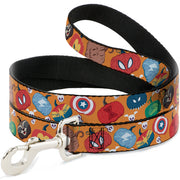 Dog Leash - Marvel 9-Avengers Halloween Jack-O-Lantern Pumpkin Icons Scattered Orange Dog Leashes Marvel Comics