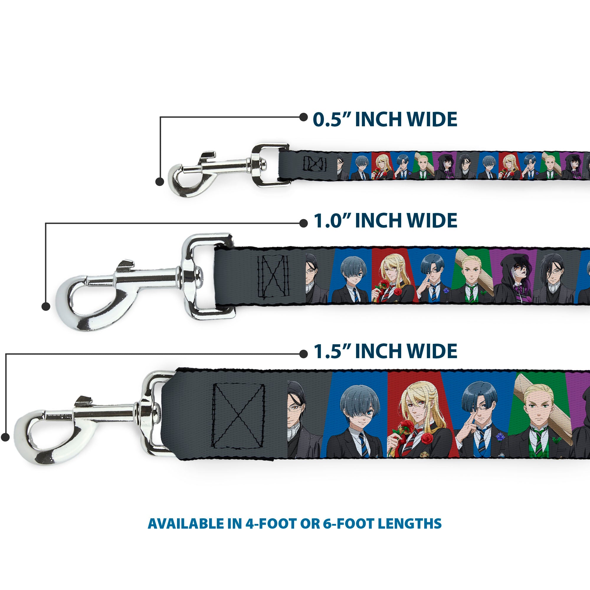Dog Leash - Black Butler Six Character Pose Blocks Multi Color Dog Leashes Black Butler