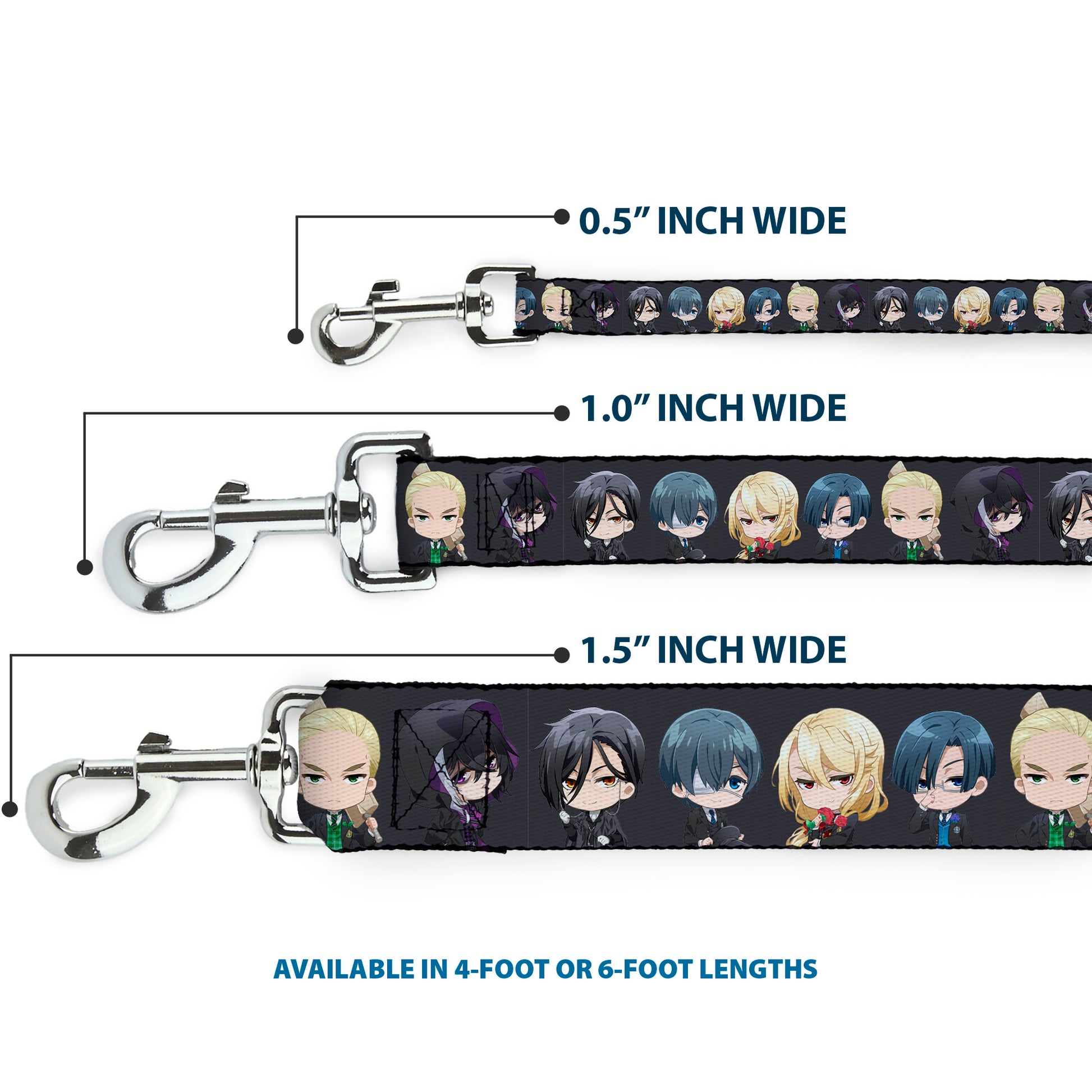 Dog Leash - Black Butler Six Chibi Characters Poses Black Dog Leashes Black Butler