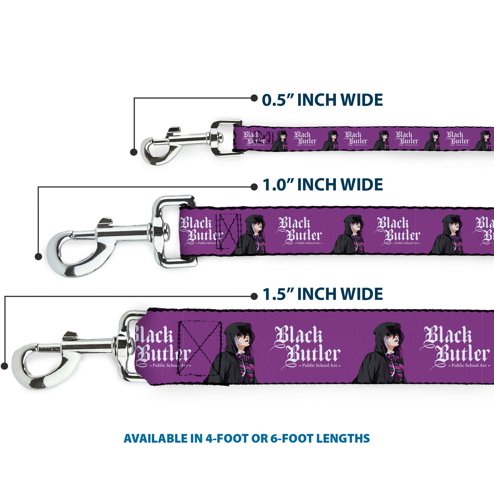 Dog Leash - BLACK BUTLER Violet Gregory Pose and Title Logo Purple Dog Leashes Black Butler
