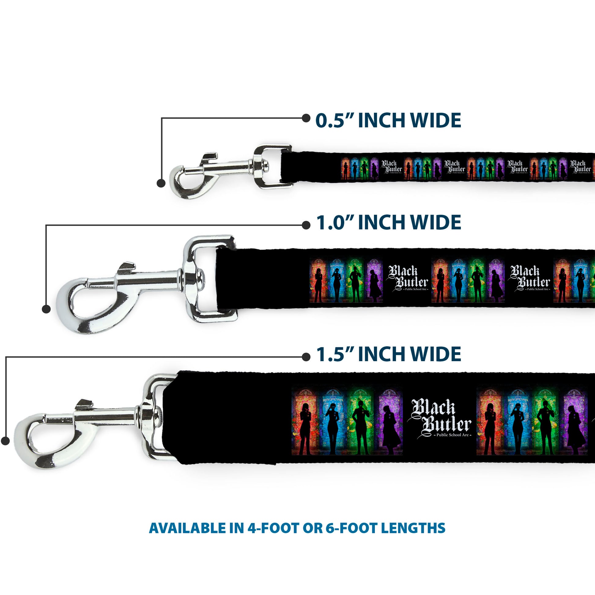 Dog Leash - BLACK BUTLER House Heads Silhouettes and Title Logo Black/Multi Color Dog Leashes Black Butler