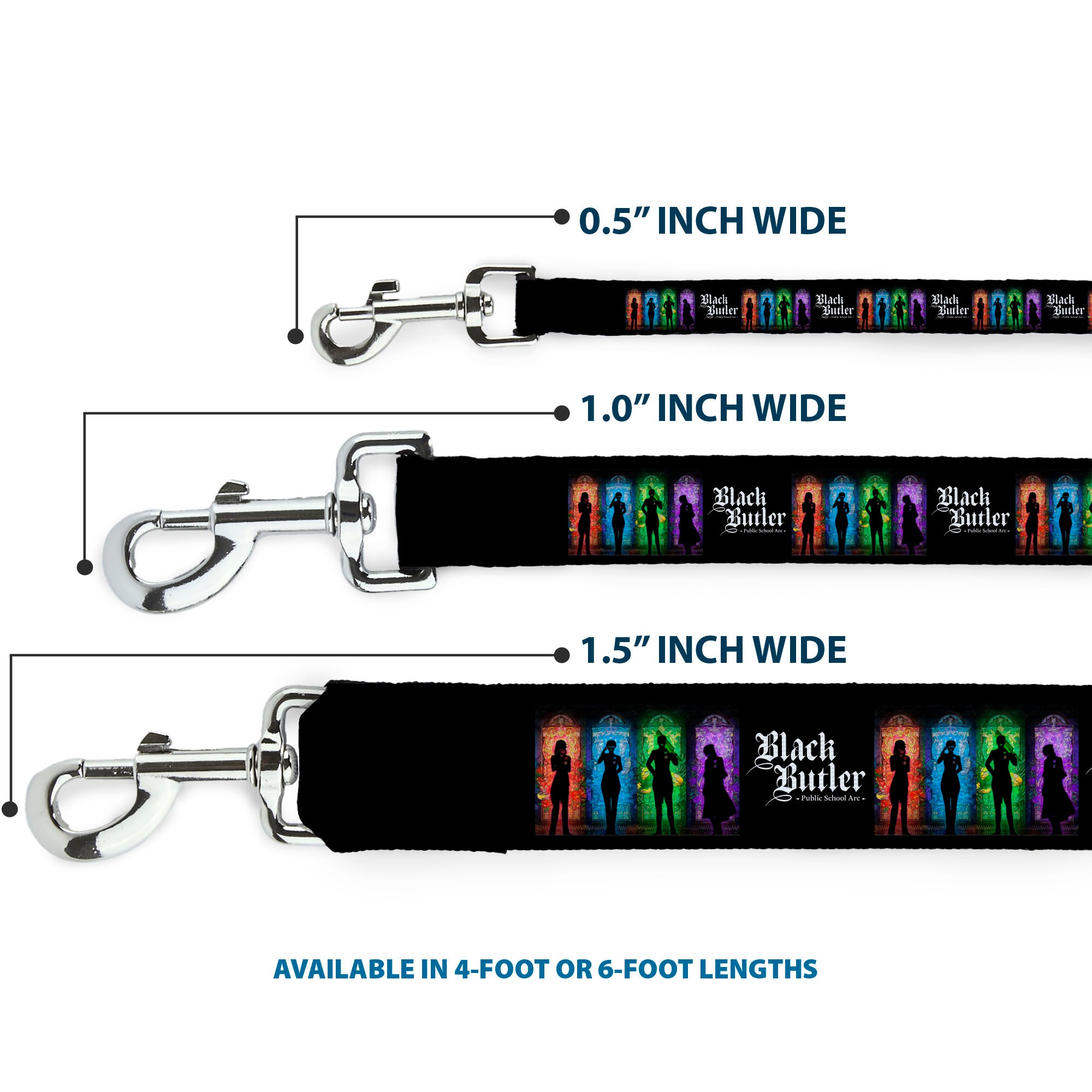 Dog Leash - BLACK BUTLER House Heads Silhouettes and Title Logo Black/Multi Color Dog Leashes Black Butler