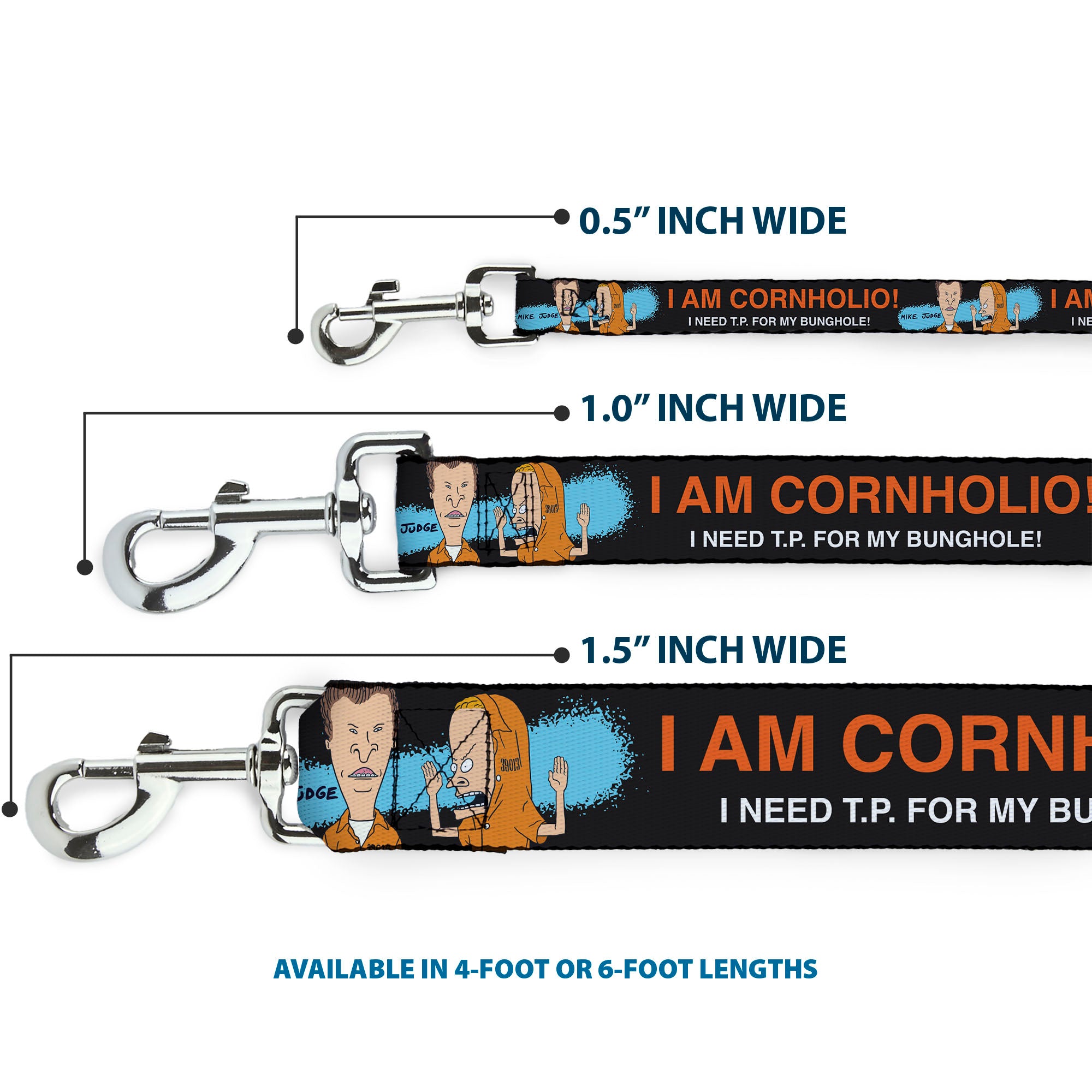 Dog Leash - Beavis and Butt-Head I AM CORNHOLIO Pose Black/Orange/White Dog Leashes MTV