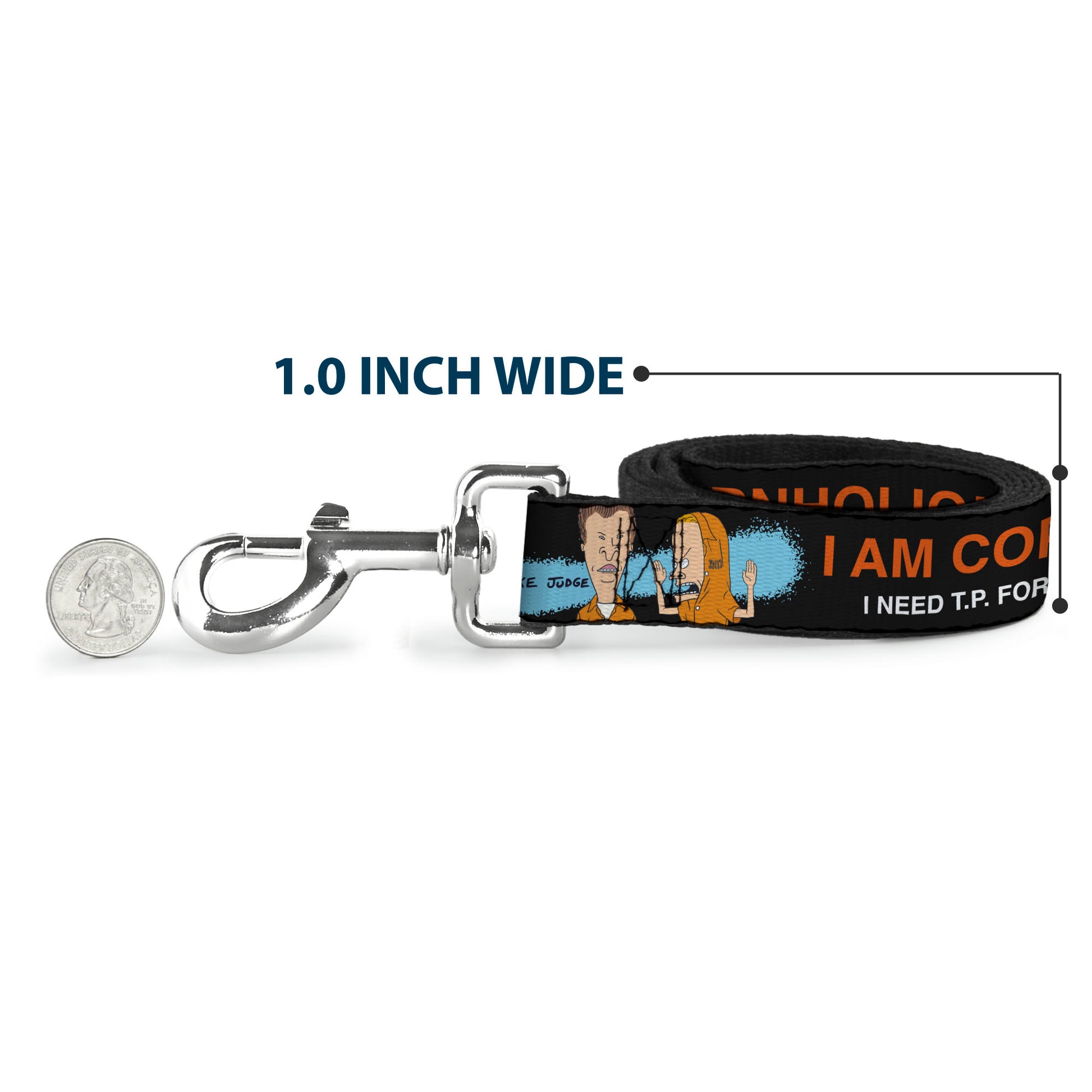 Dog Leash - Beavis and Butt-Head I AM CORNHOLIO Pose Black/Orange/White Dog Leashes MTV