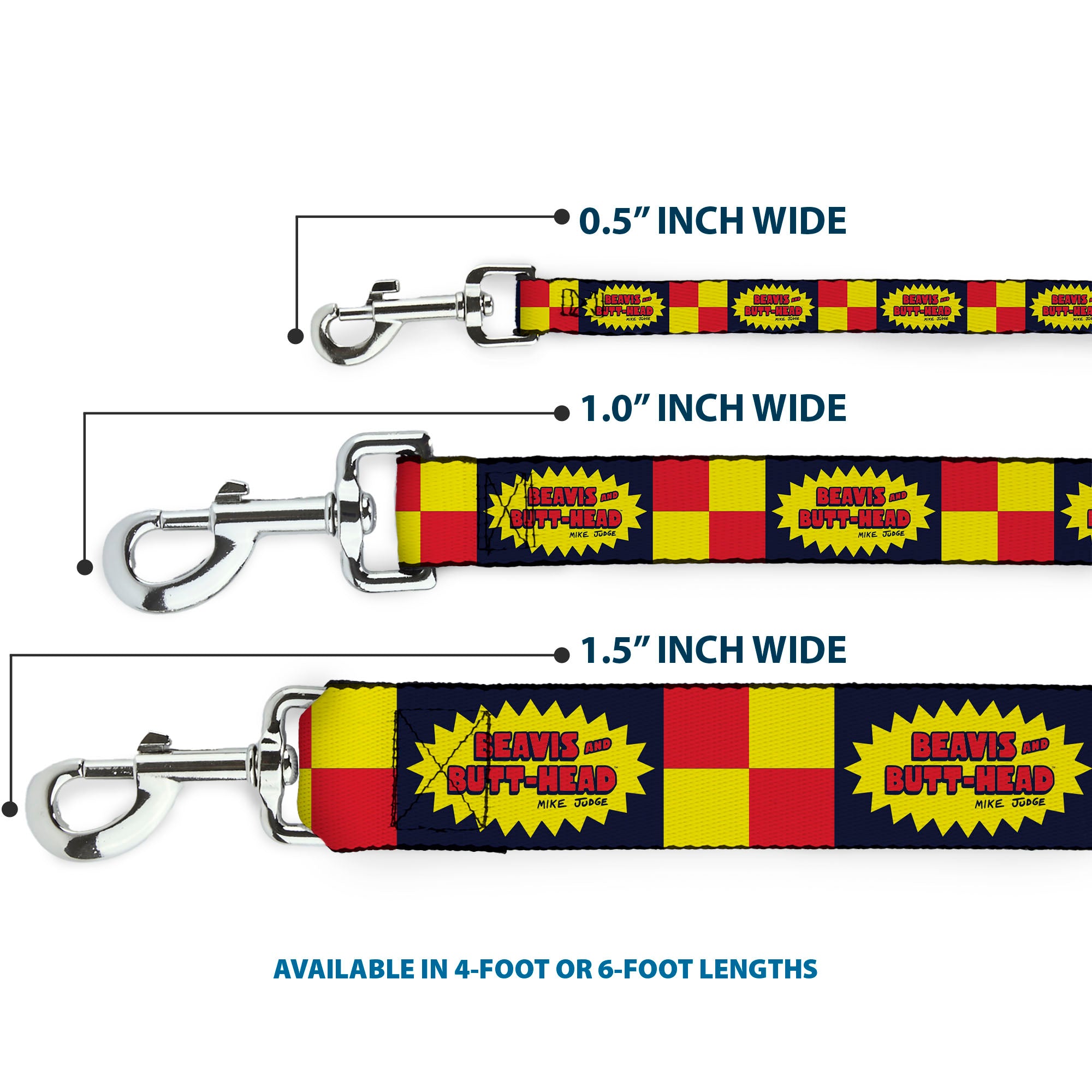 Dog Leash - BEAVIS AND BUTT-HEAD Title Logo Checker Black/Red/Yellow Dog Leashes MTV