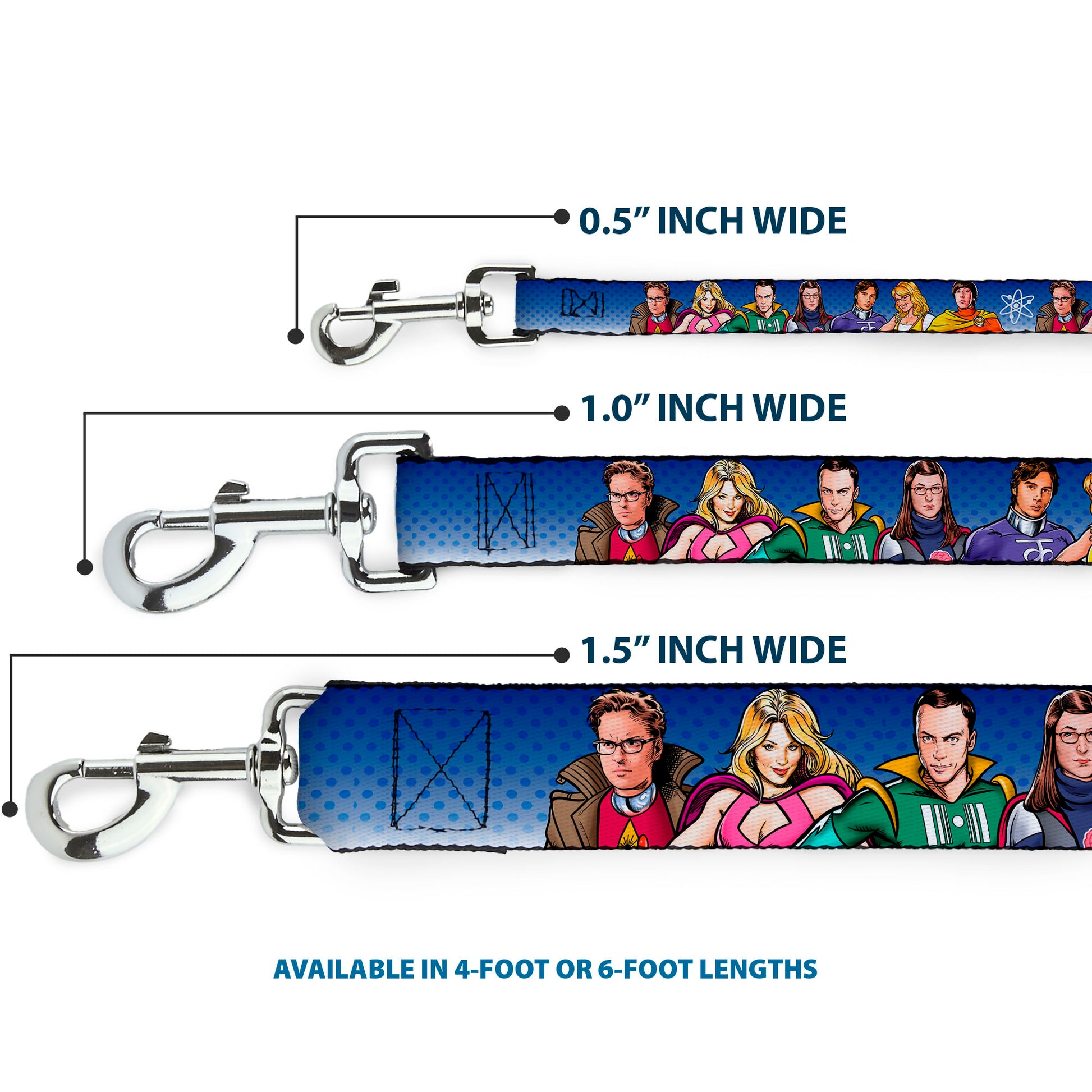 Dog Leash - The Big Bang Theory Superhero Characters Group Blue Dot Fade Dog Leashes The Big Bang Theory
