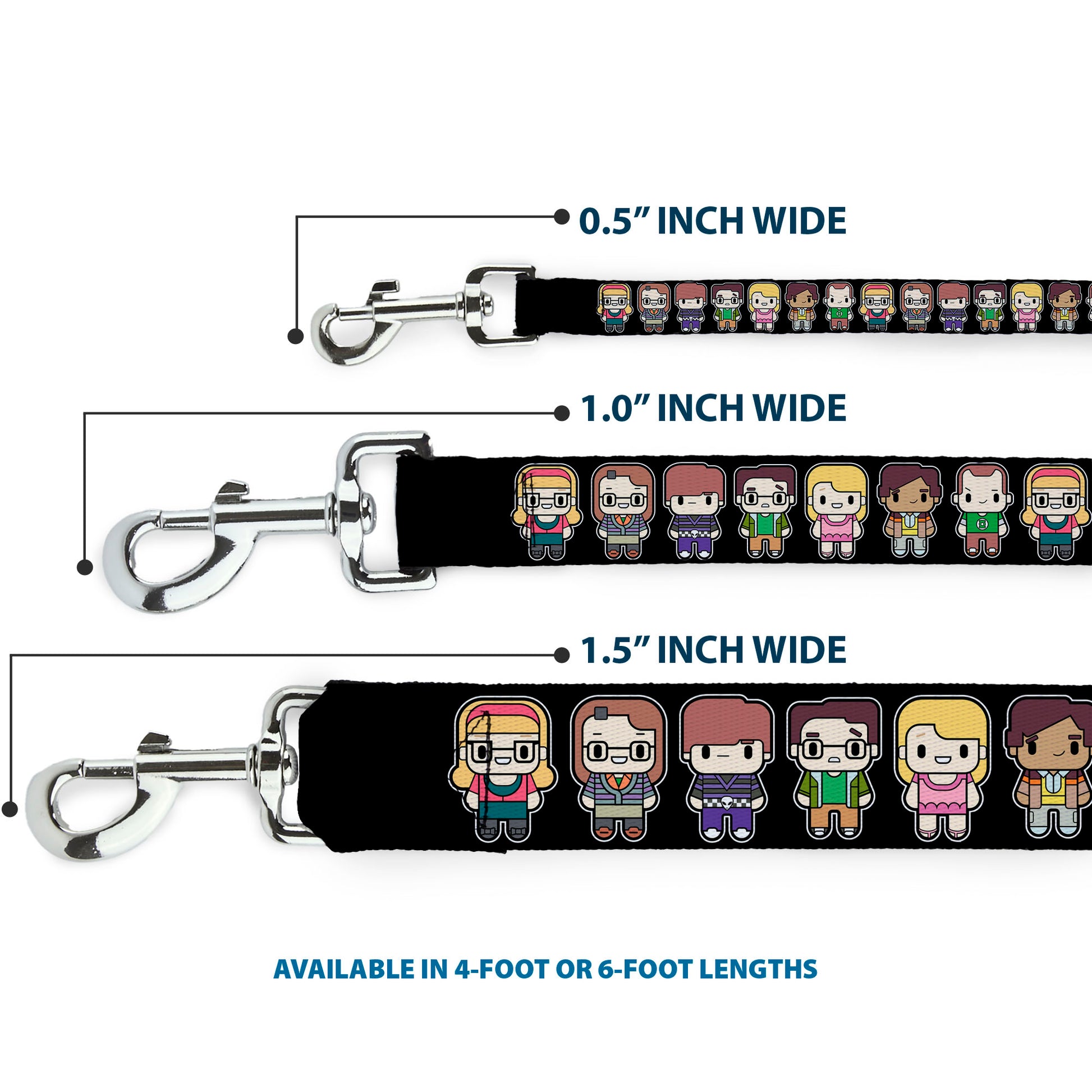 Dog Leash - Big Bang Theory Chibi Characters Black Dog Leashes The Big Bang Theory
