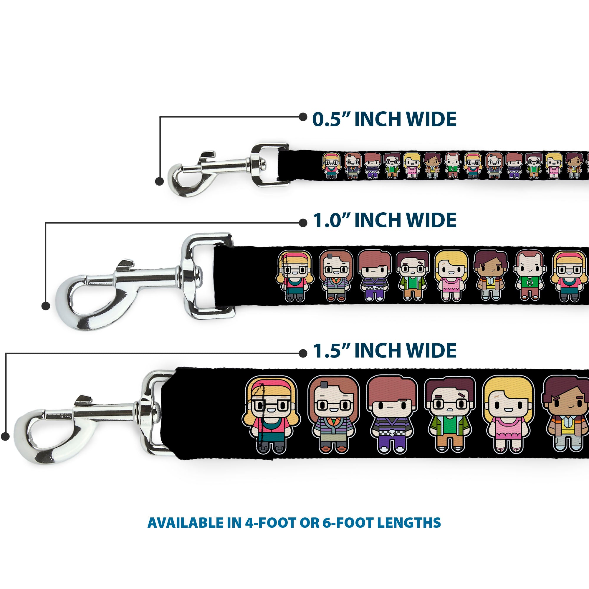 Dog Leash - Big Bang Theory Chibi Characters Black Dog Leashes The Big Bang Theory