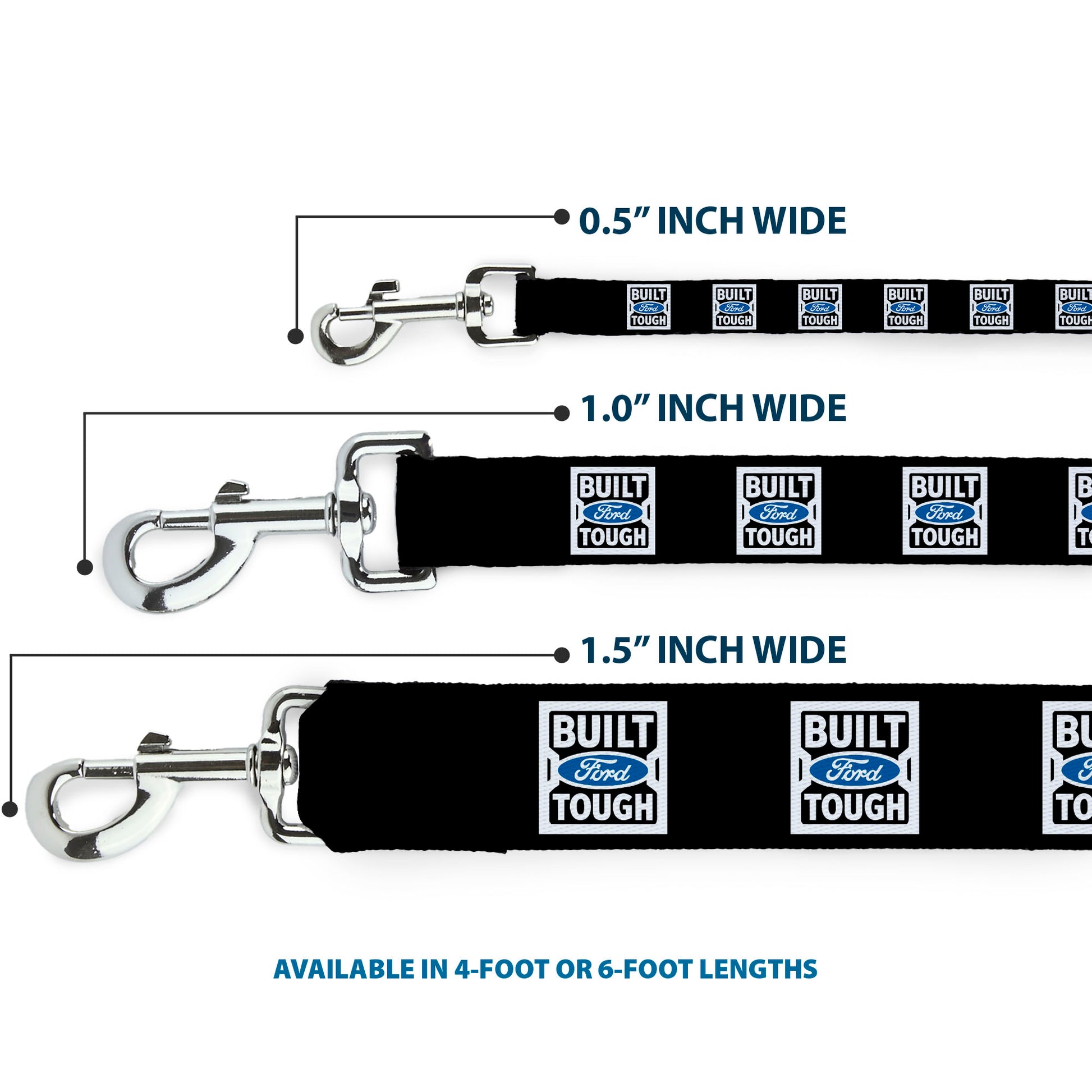 Dog Leash - BUILT FORD TOUGH Logo2 Black/White/Blue Dog Leashes Ford