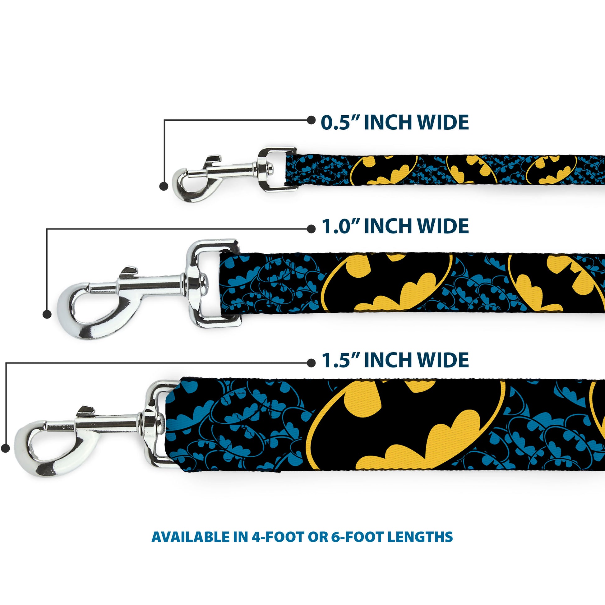 Dog Leash - Bat Signals Stacked w/CLOSE-UP Blue/Black/Yellow Dog Leashes DC Comics
