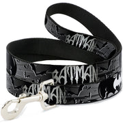 Dog Leash - BATMAN w/Bat Signals & Flying Bats Black/White Dog Leashes DC Comics