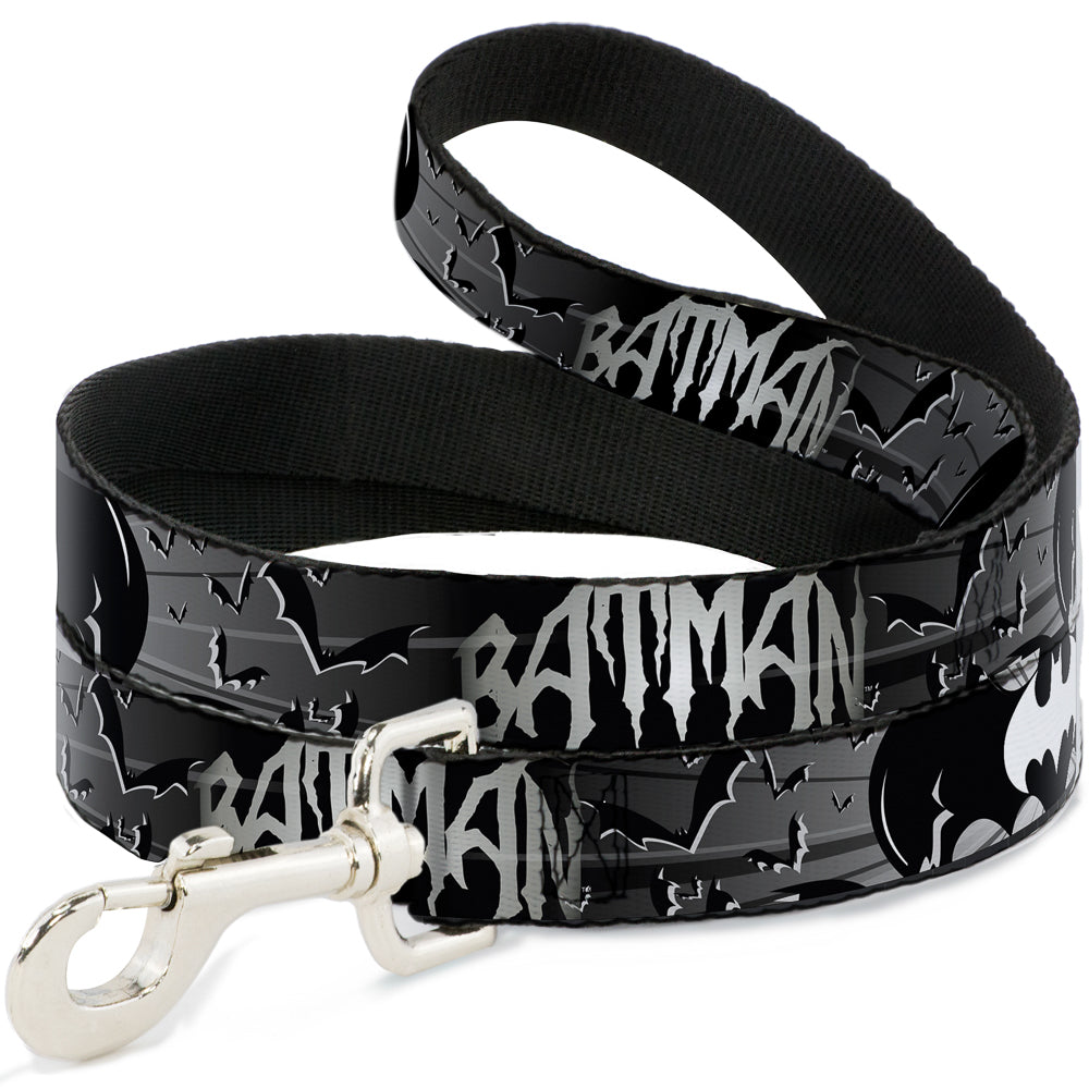 Dog Leash - BATMAN w/Bat Signals & Flying Bats Black/White Dog Leashes DC Comics