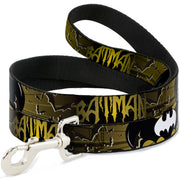 Dog Leash - BATMAN w/Bat Signals & Flying Bats Yellow/Black/White Dog Leashes DC Comics
