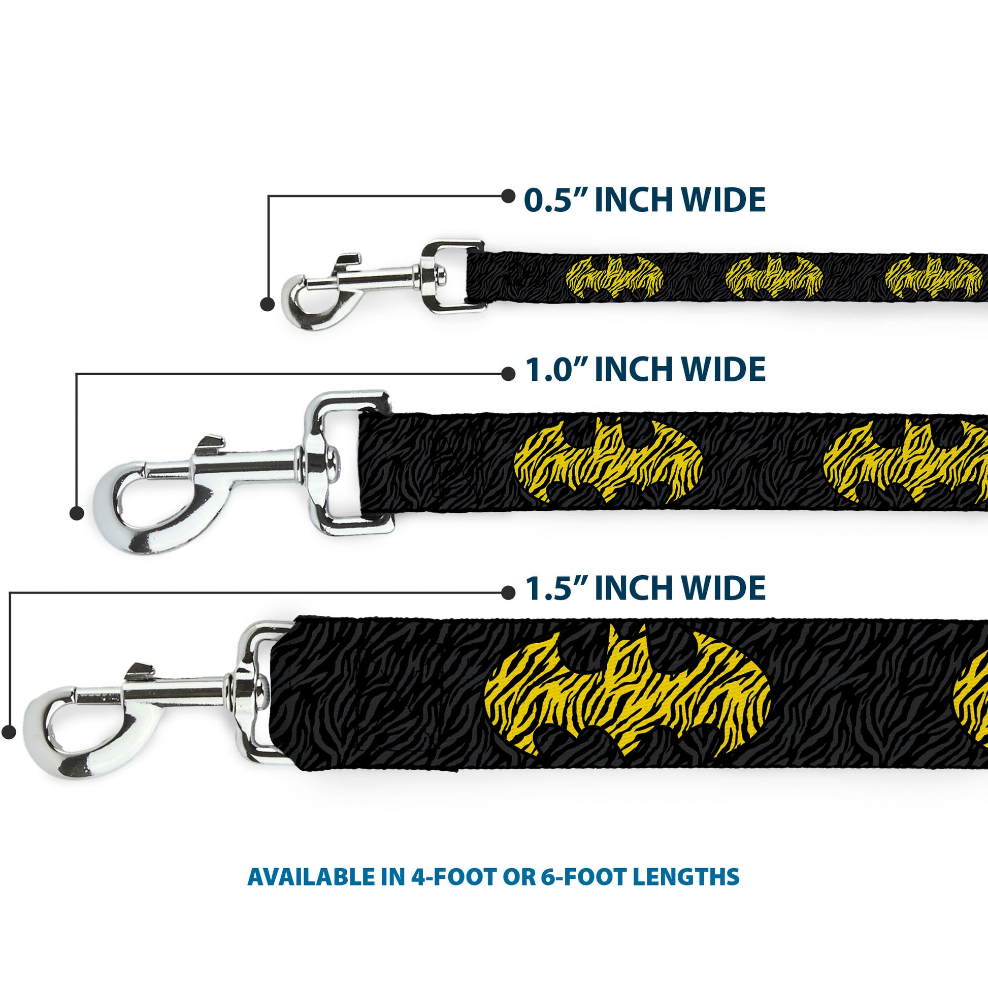 Dog Leash - Zebra Bat Signal Black/Gray/Yellow/Black Dog Leashes DC Comics