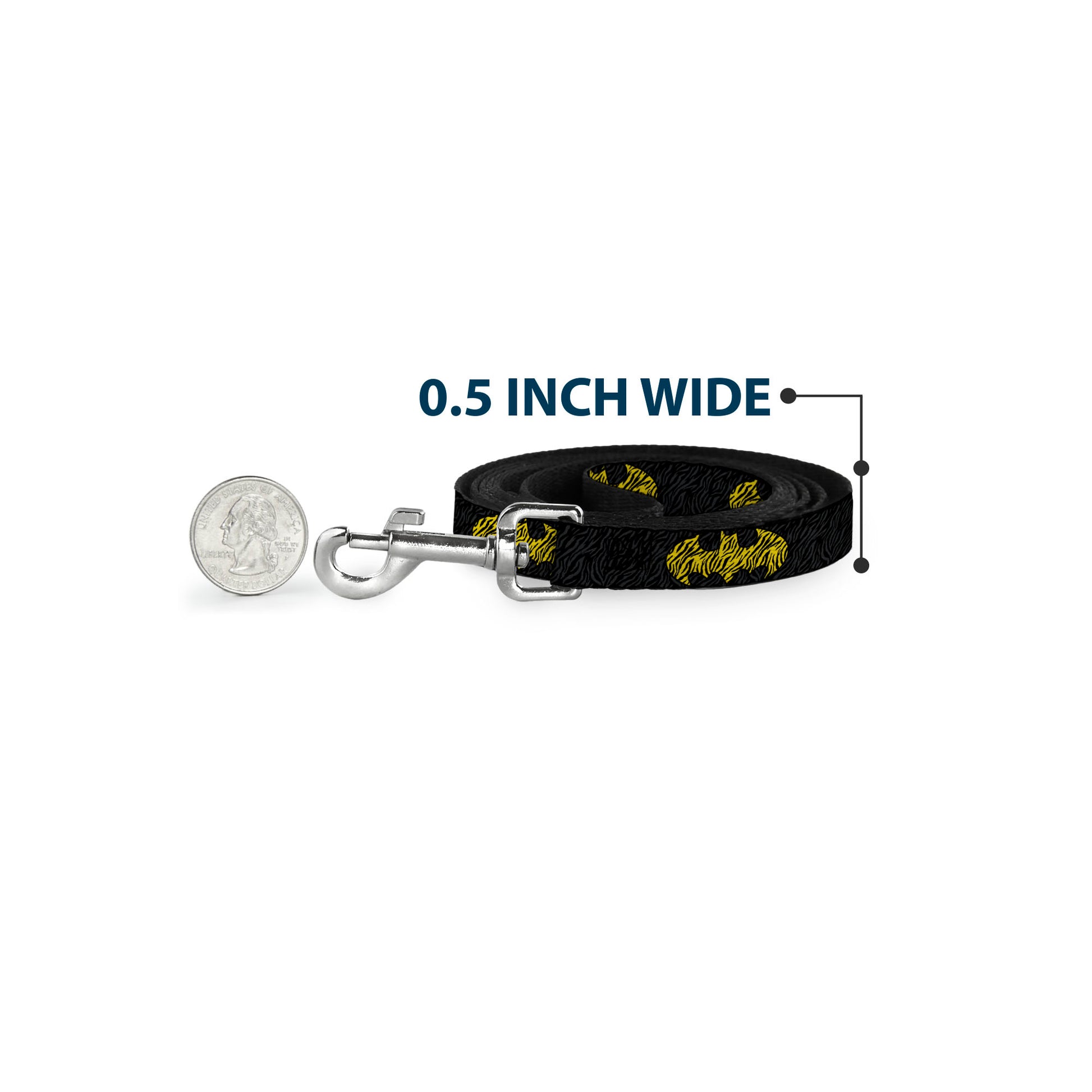 Dog Leash - Zebra Bat Signal Black/Gray/Yellow/Black Dog Leashes DC Comics
