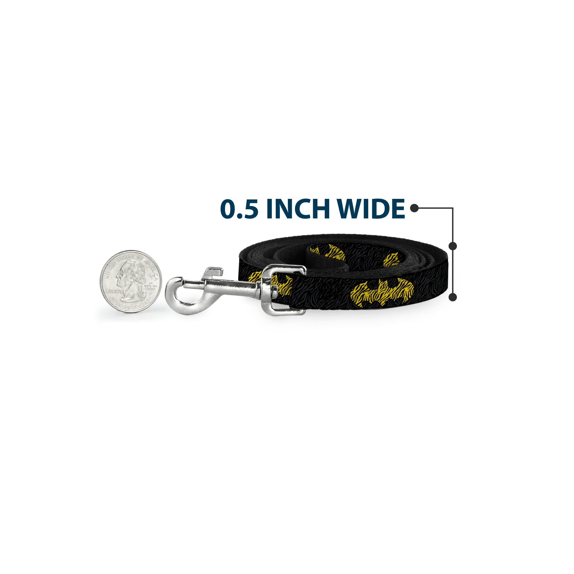 Dog Leash - Zebra Bat Signal Black/Gray/Yellow/Black Dog Leashes DC Comics