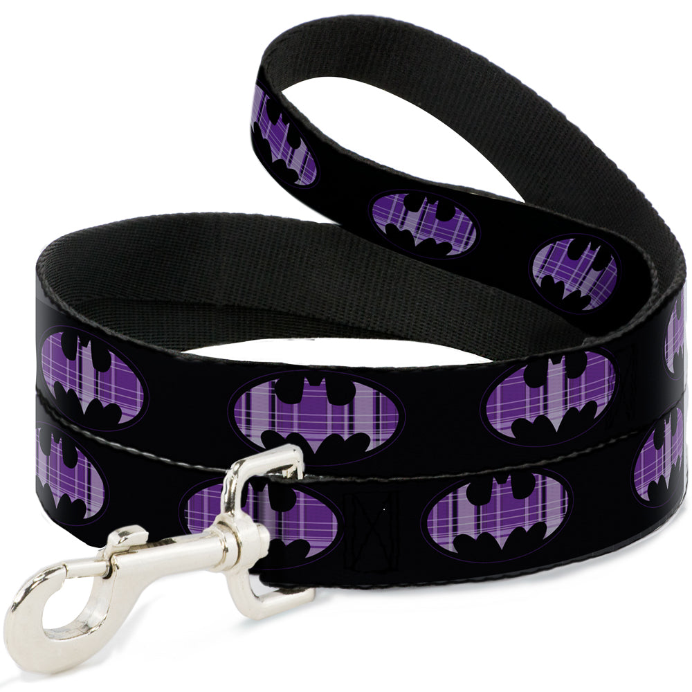 Dog Leash - Batman Signal Black/Purple Plaid Dog Leashes DC Comics
