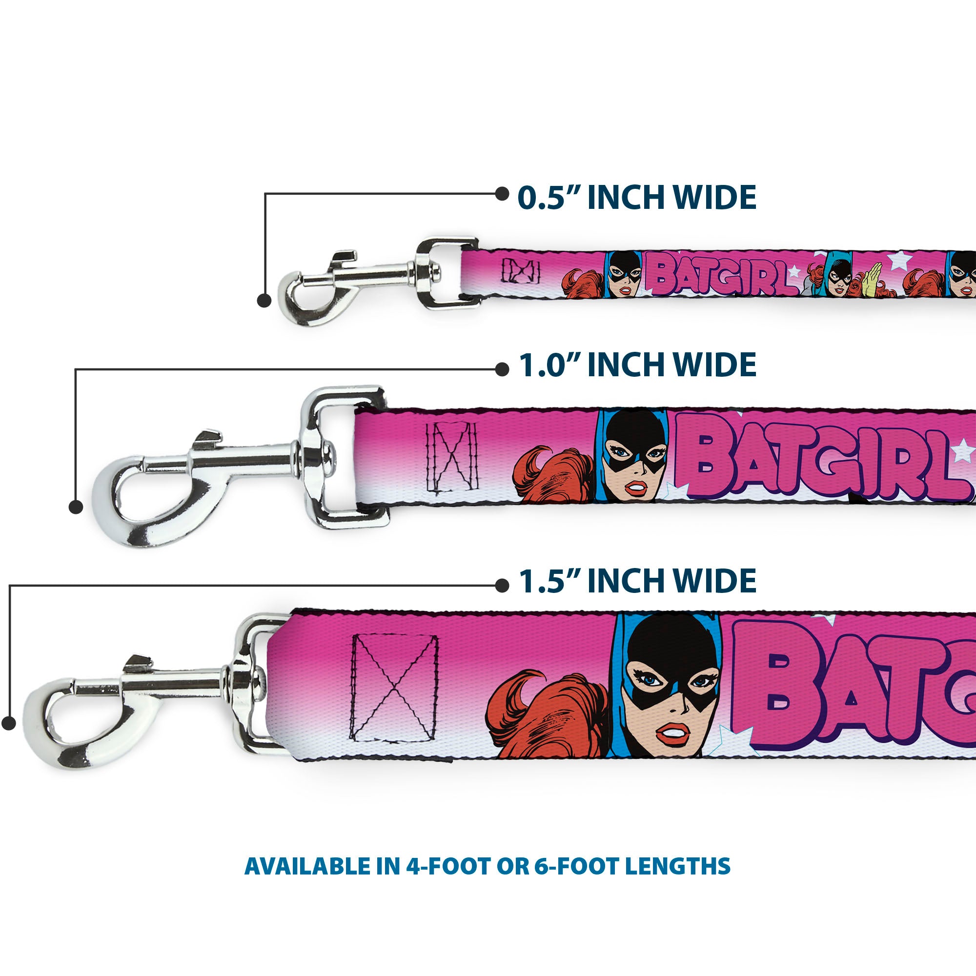 Dog Leash - BATGIRL Bubble Letters w/Stars Pink/White Dog Leashes DC Comics