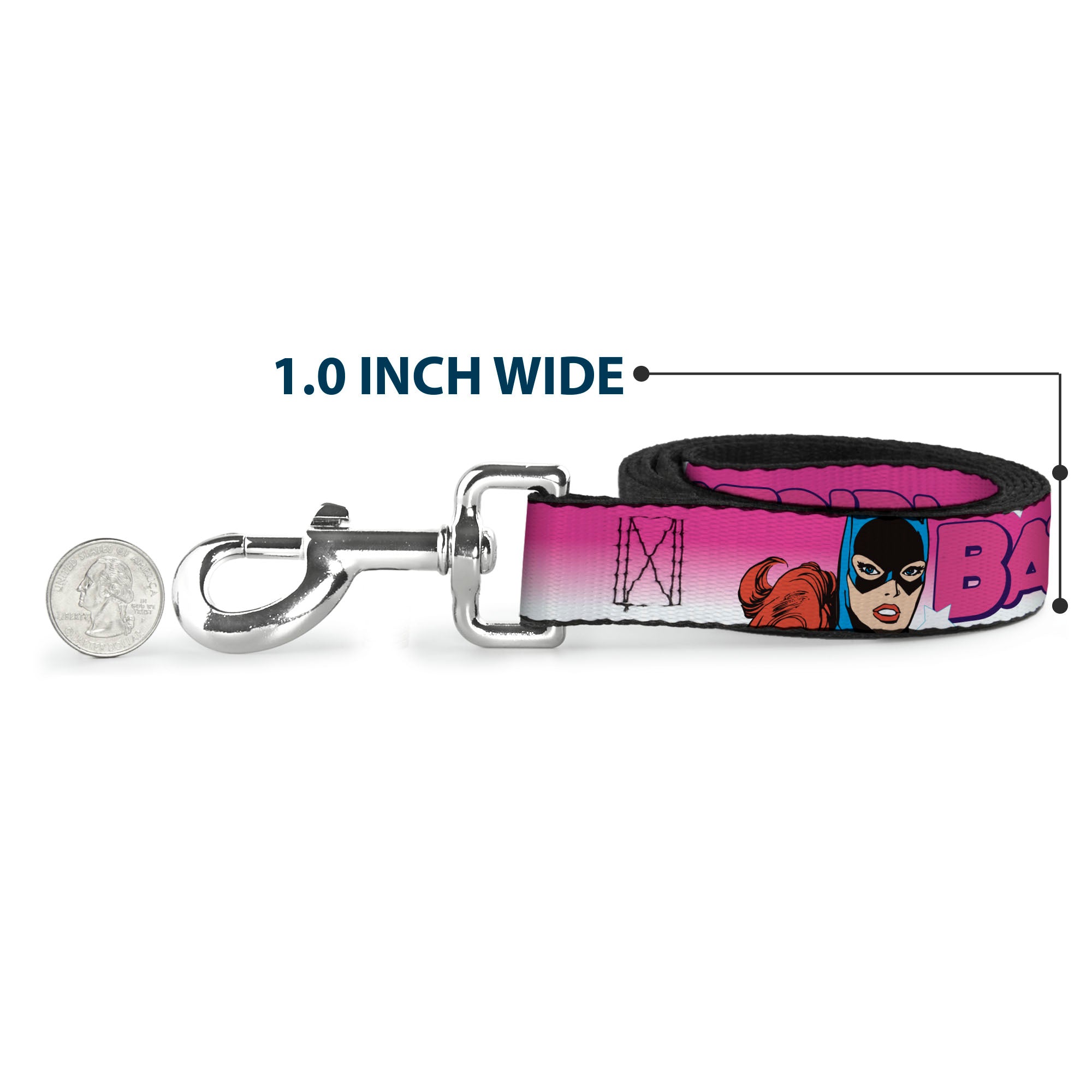 Dog Leash - BATGIRL Bubble Letters w/Stars Pink/White Dog Leashes DC Comics