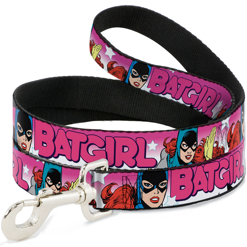 Dog Leash - BATGIRL Bubble Letters w/Stars Pink/White Dog Leashes DC Comics
