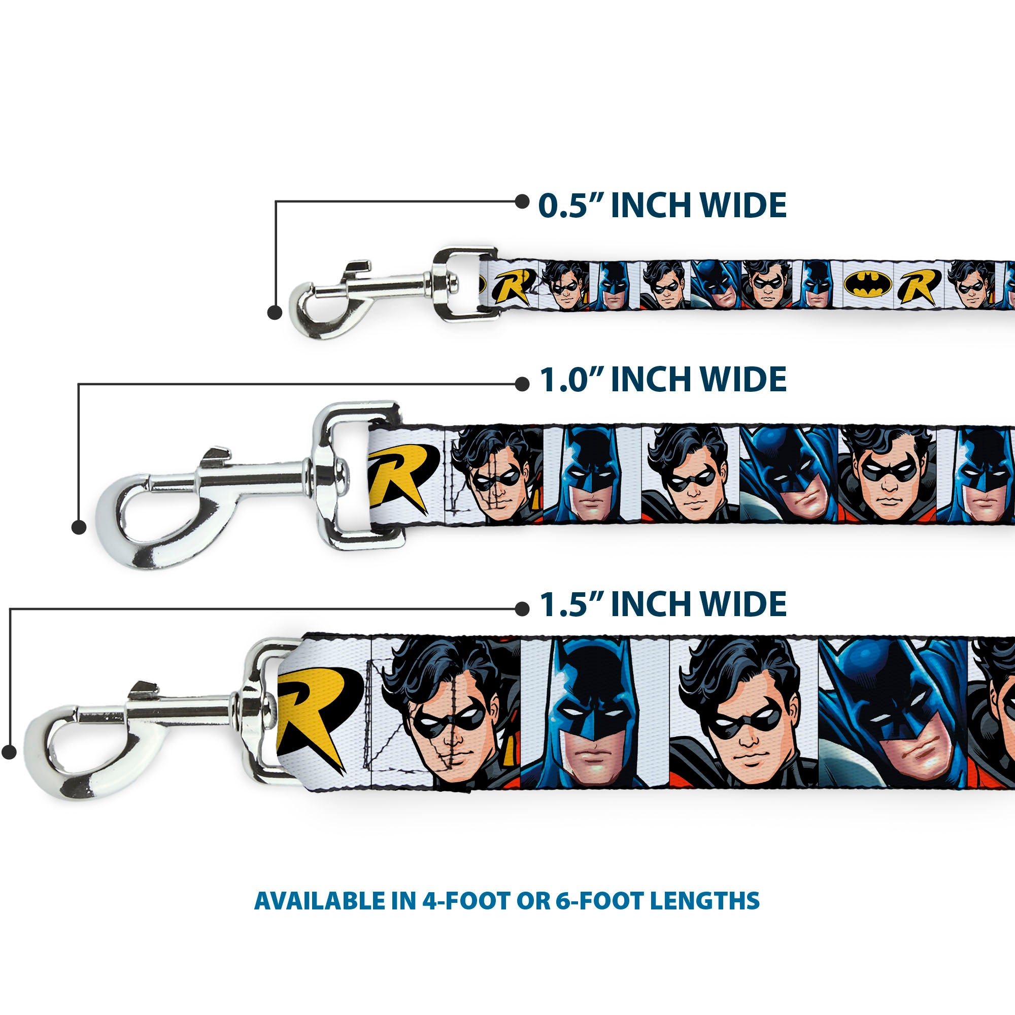 Dog Leash - Batman & Robin Blocks White Dog Leashes DC Comics