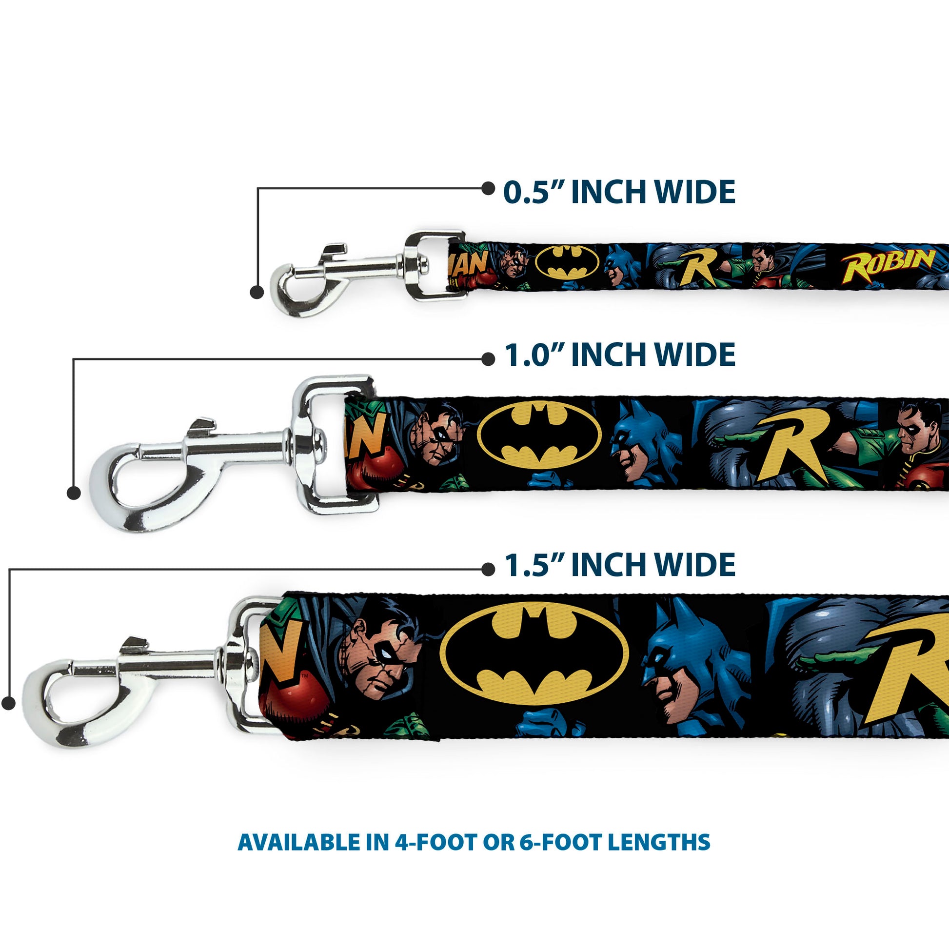 Dog Leash - Batman & Robin in Action w/Text Black Dog Leashes DC Comics