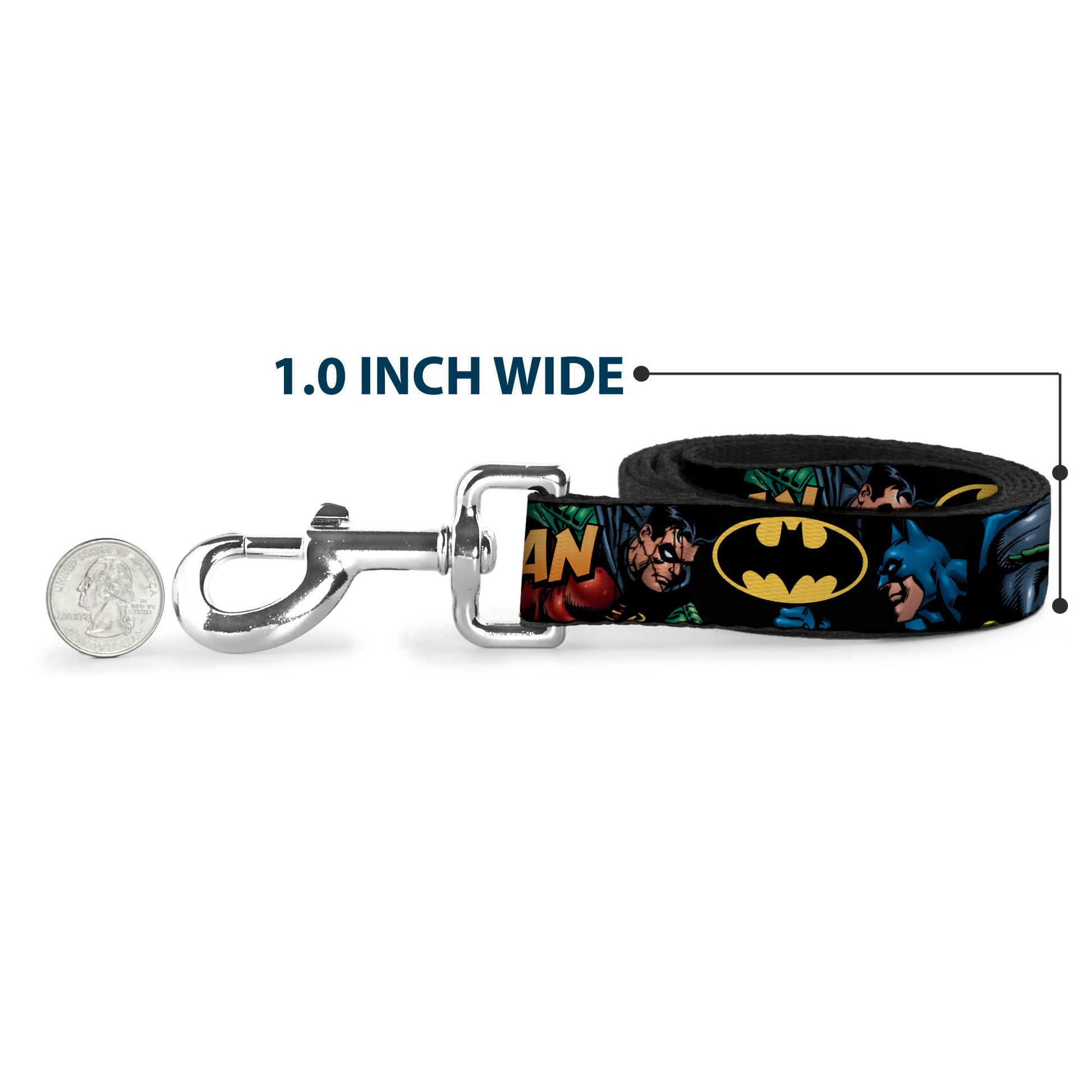 Dog Leash - Batman & Robin in Action w/Text Black Dog Leashes DC Comics