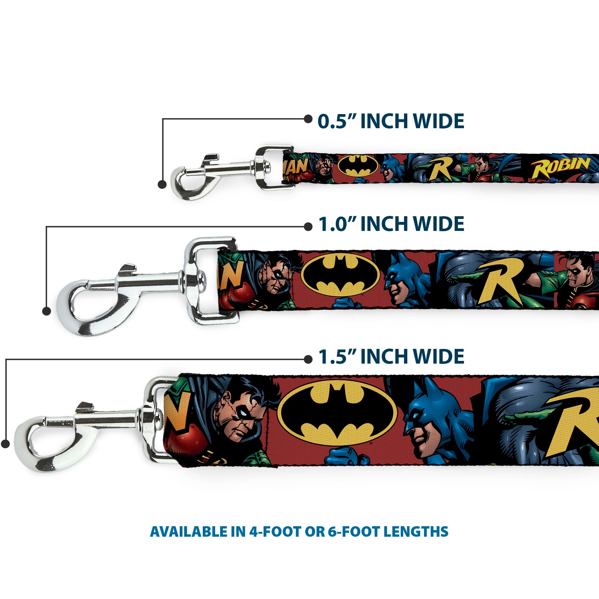 Dog Leash - Batman & Robin in Action w/Text Burgundy Dog Leashes DC Comics