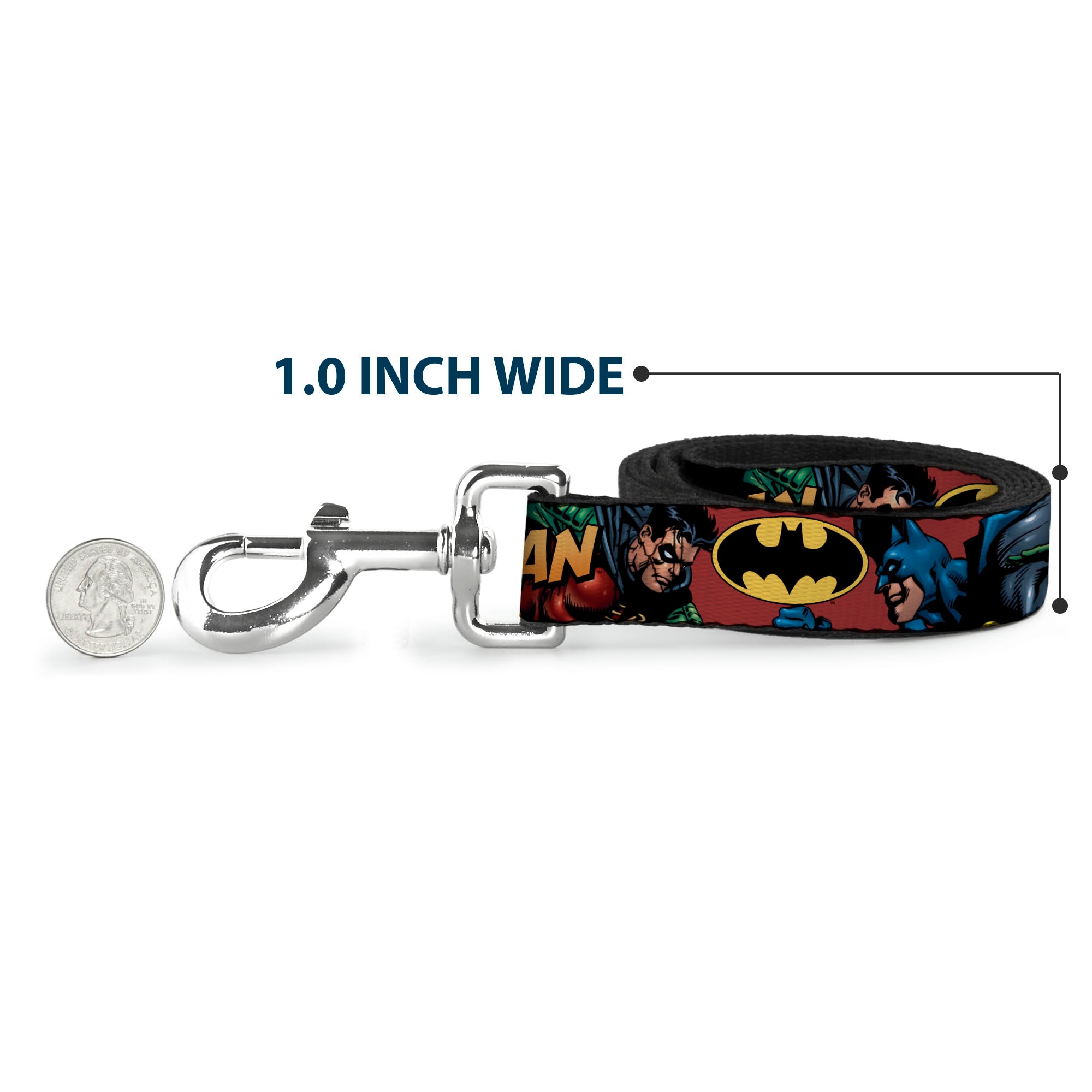 Dog Leash - Batman & Robin in Action w/Text Burgundy Dog Leashes DC Comics