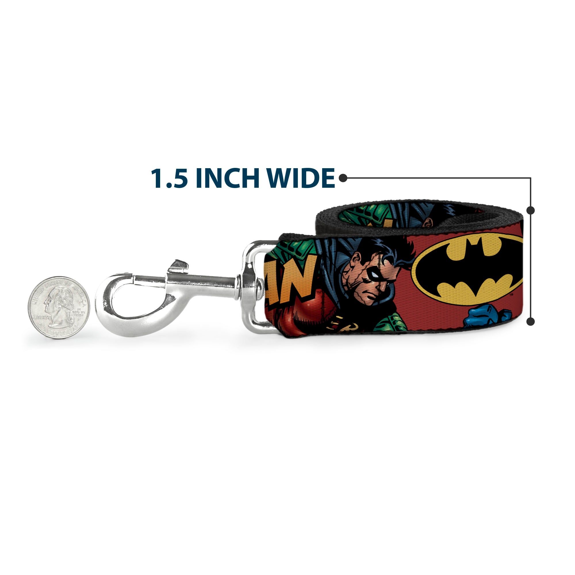Dog Leash - Batman & Robin in Action w/Text Burgundy Dog Leashes DC Comics
