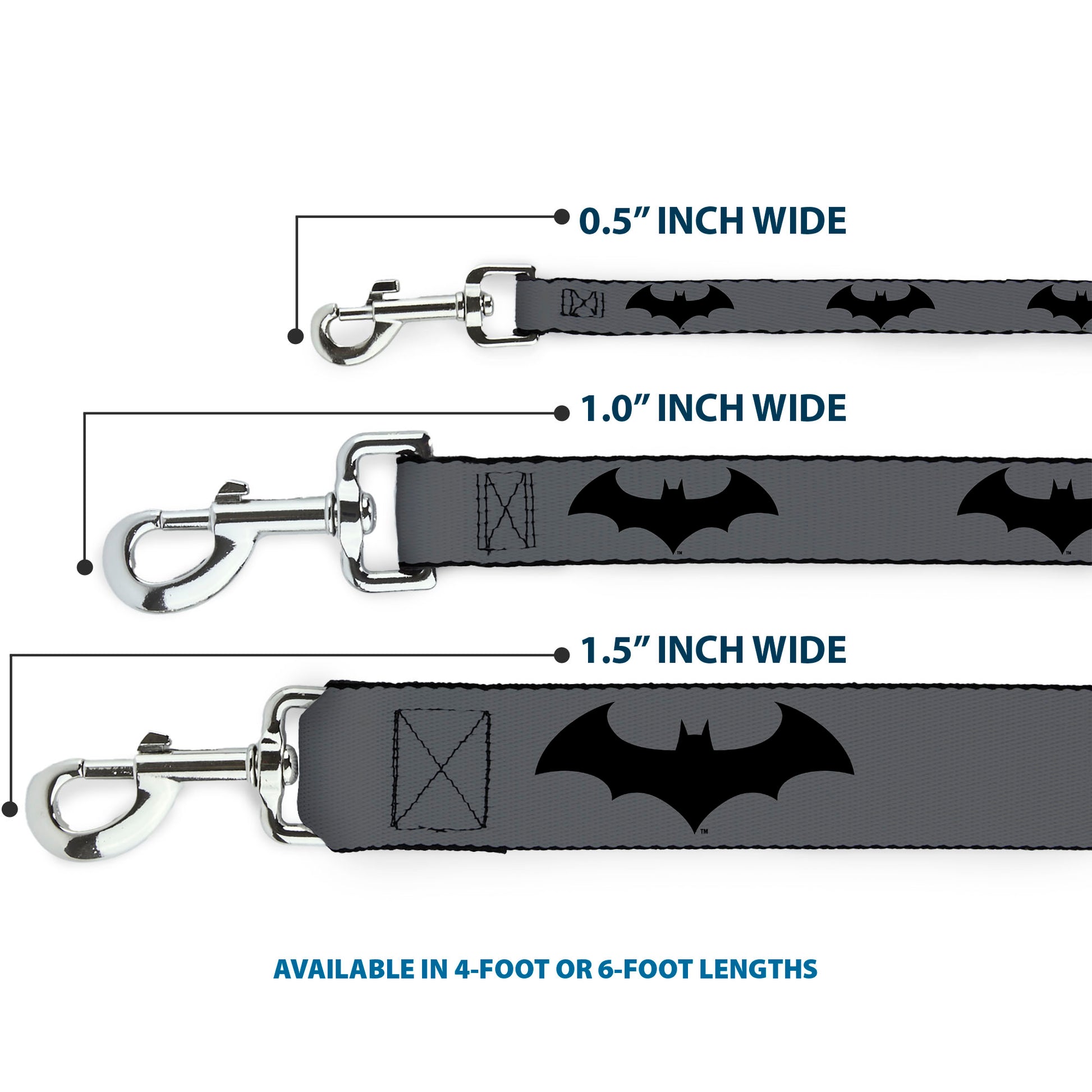 Dog Leash - Retro Bat Logo Gray/Black Dog Leashes DC Comics